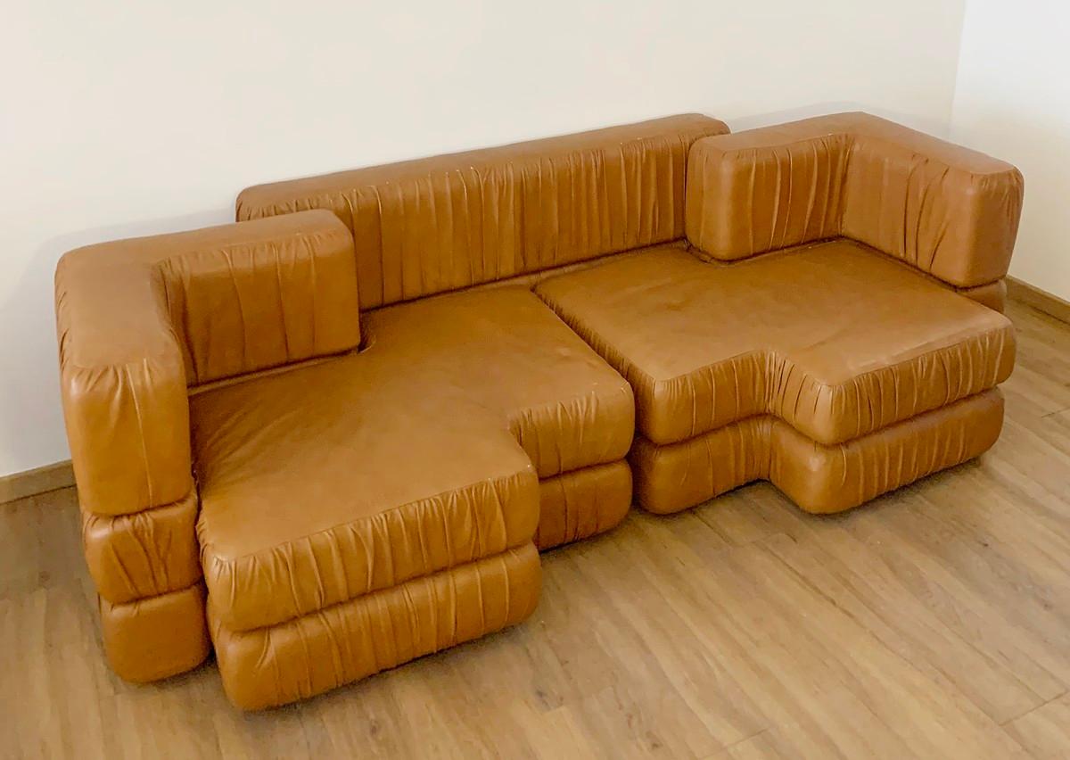 Italian Modular Cognac  Sofa In Good Condition In Brussels, BE
