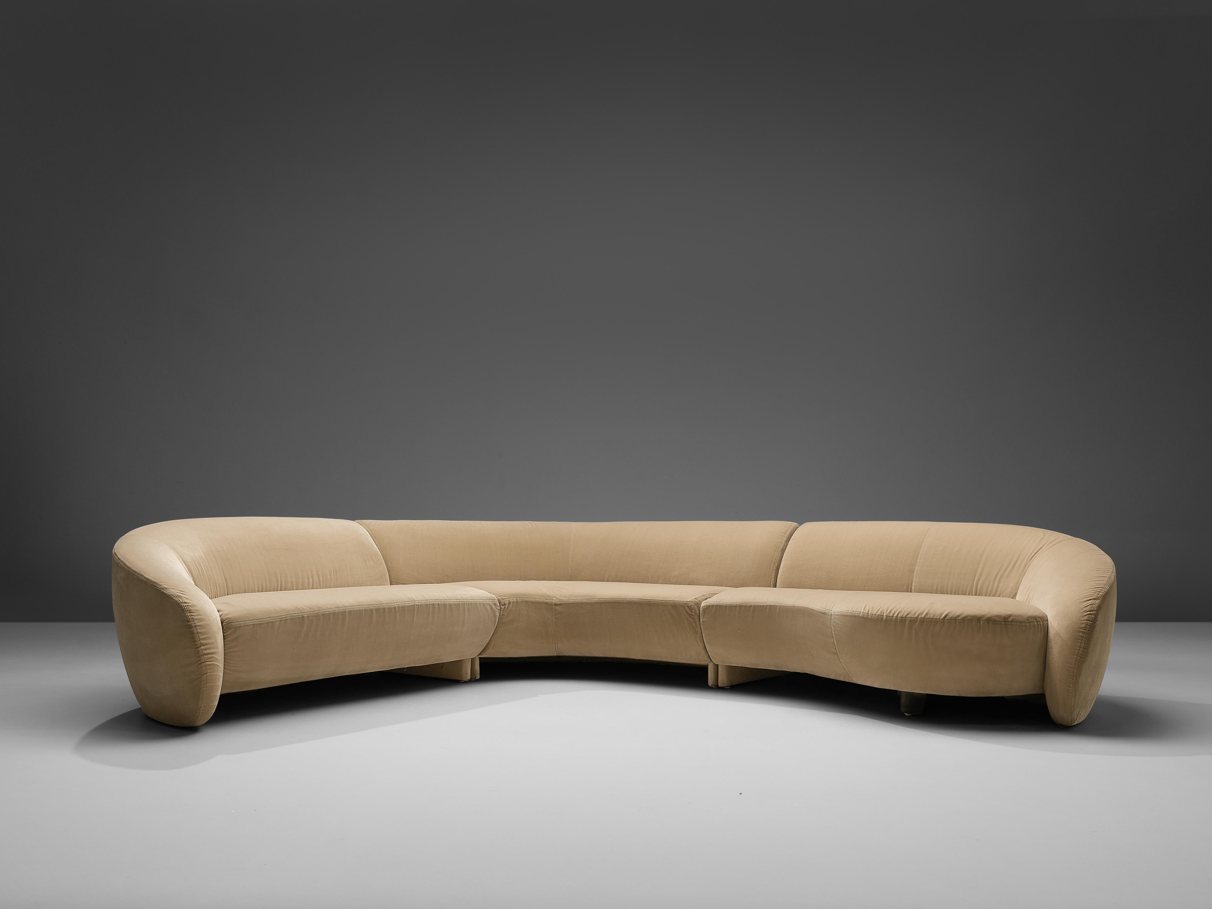 beige velour sofa