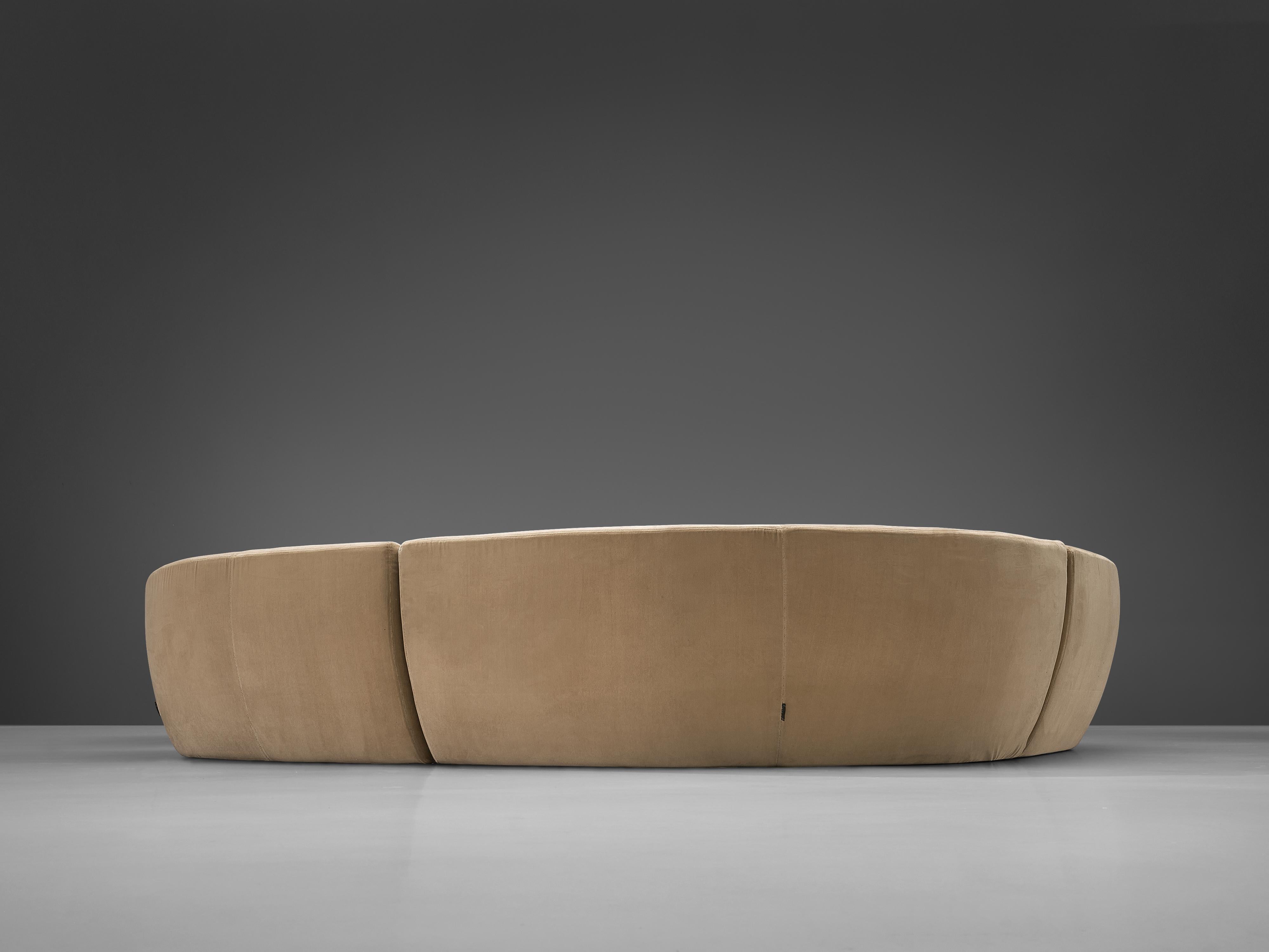 Post-Modern Italian Modular Corner Sofa in Beige Velour Upholstery