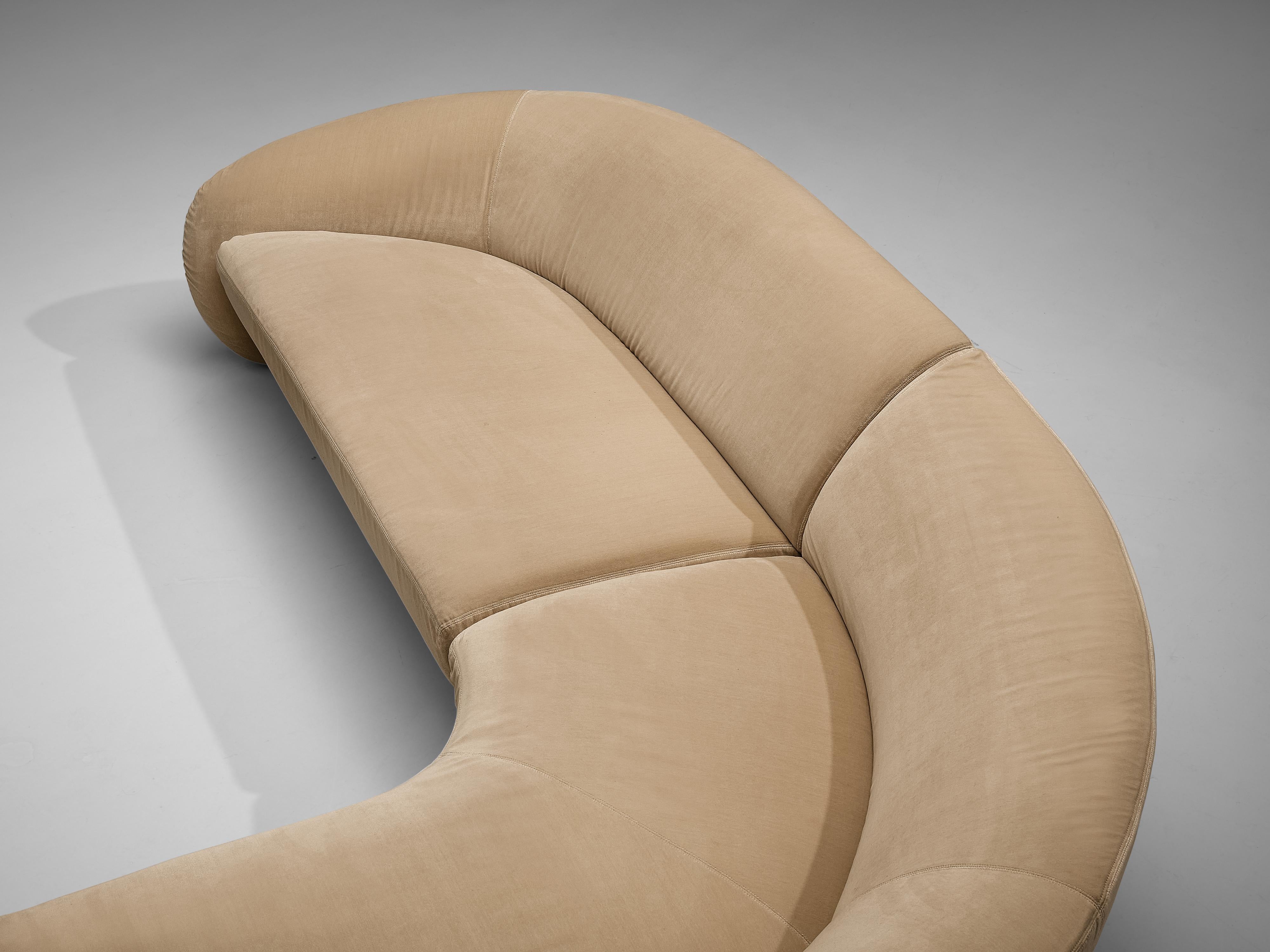 Italian Modular Corner Sofa in Beige Velour Upholstery In Good Condition In Waalwijk, NL