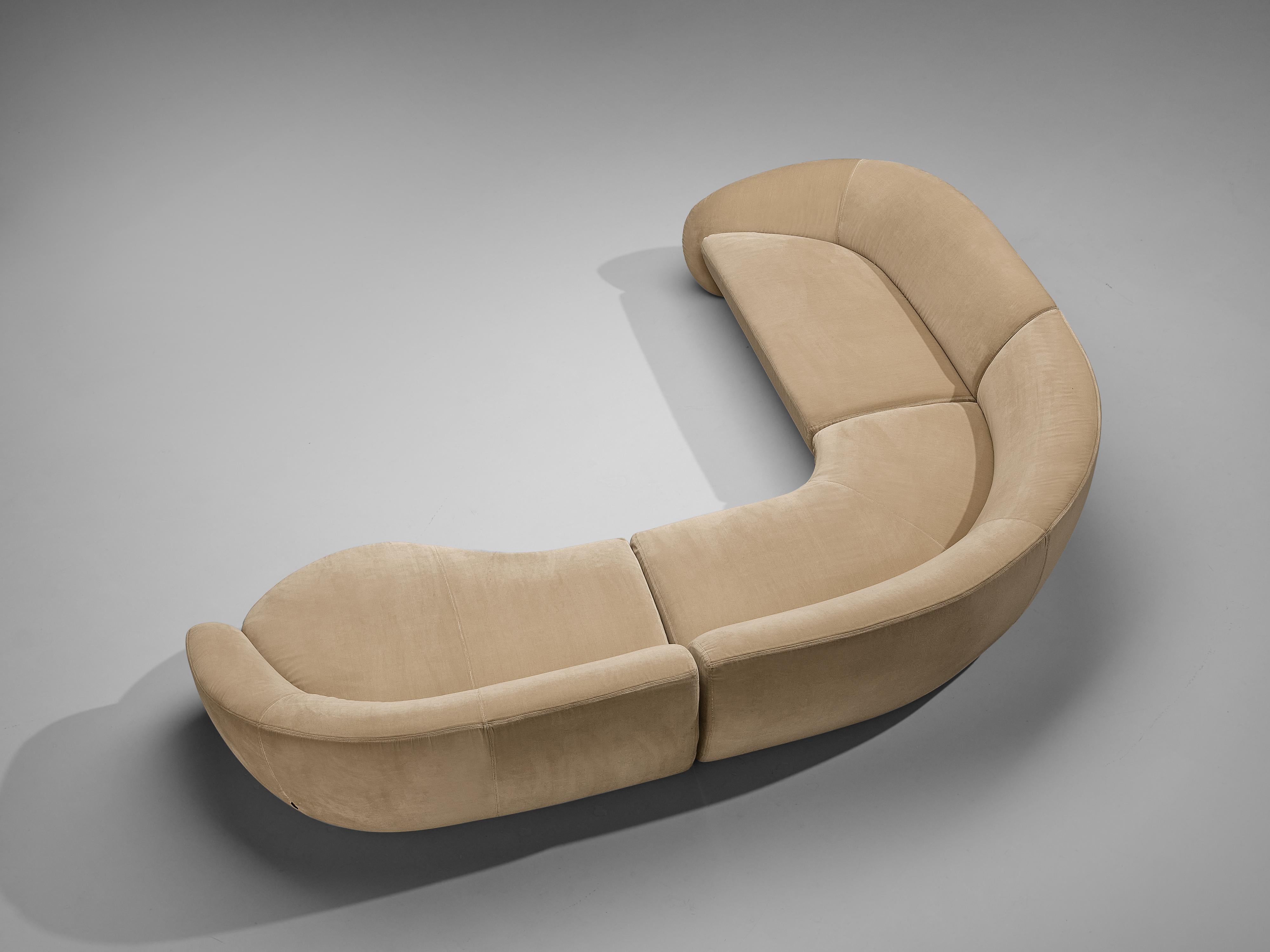 Late 20th Century Italian Modular Corner Sofa in Beige Velour Upholstery