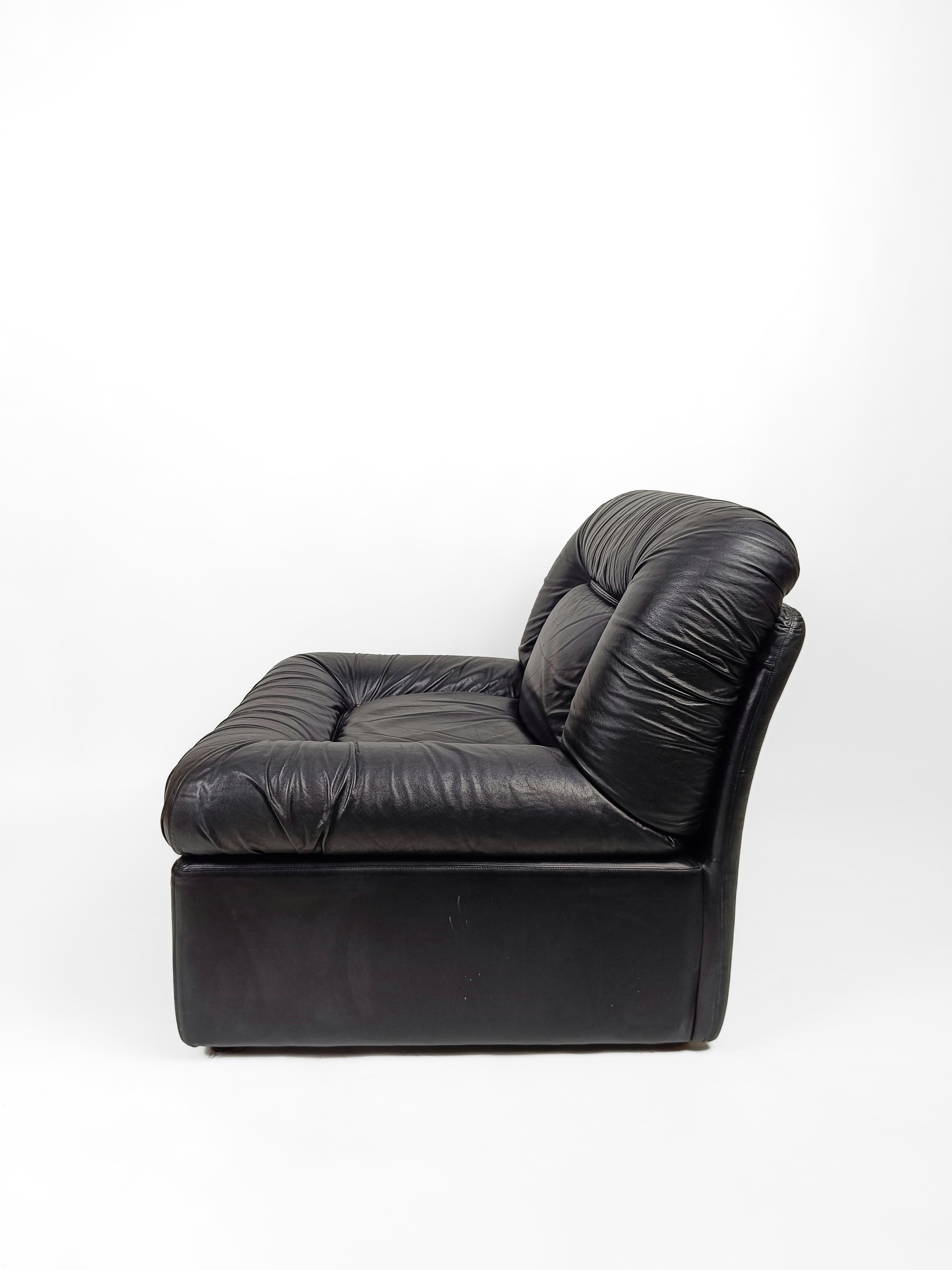 Italian Modular Lounge Chair in Black Leather model PANAREA by Lev & Lev, 1970s  For Sale 10