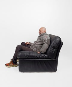 Italian Modular Lounge Chair in Black Leather model PANAREA by Lev & Lev, 1970s