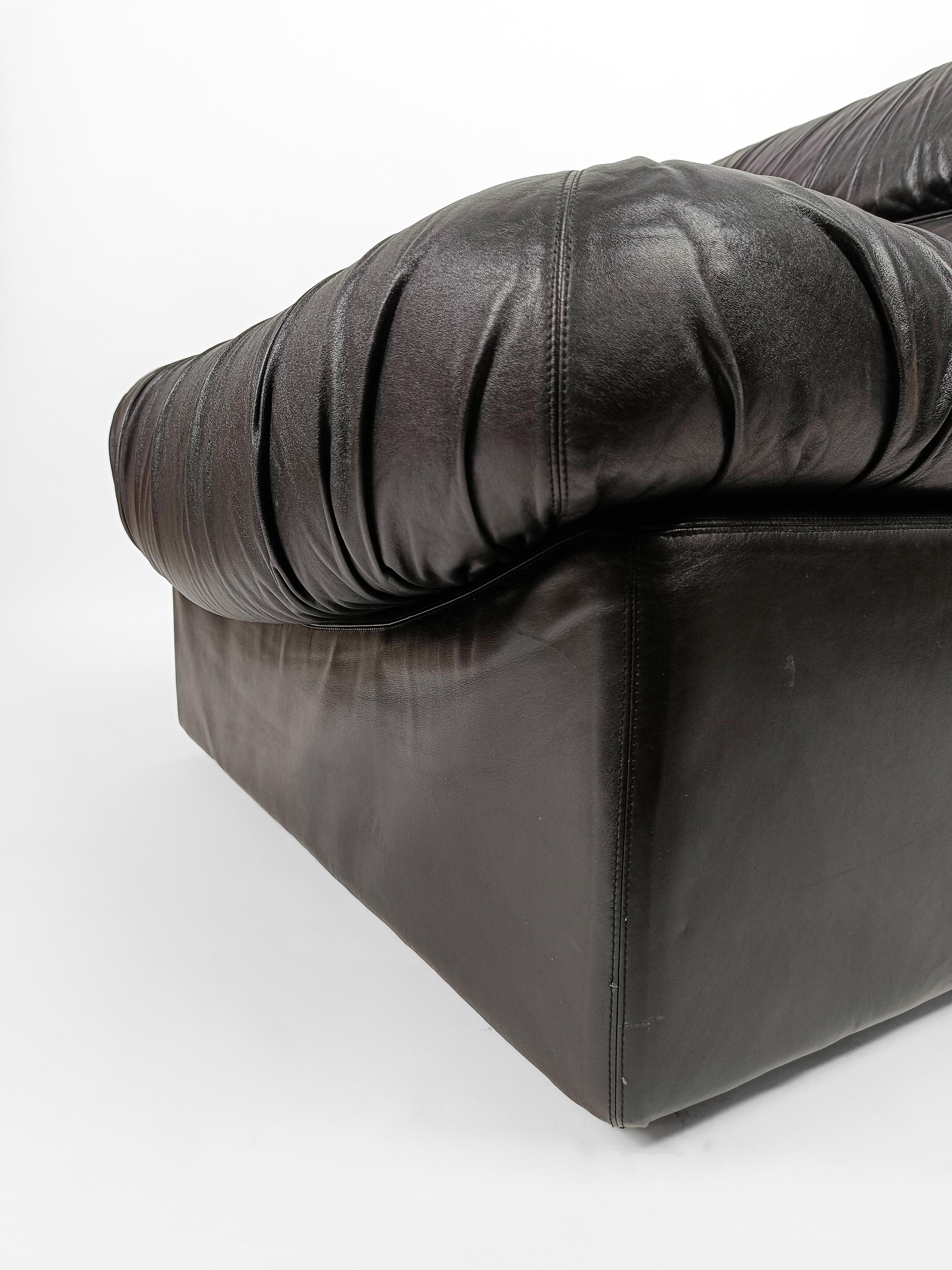 Late 20th Century Italian Modular Lounge Chair in Black Leather model PANAREA by Lev & Lev, 1970s  For Sale