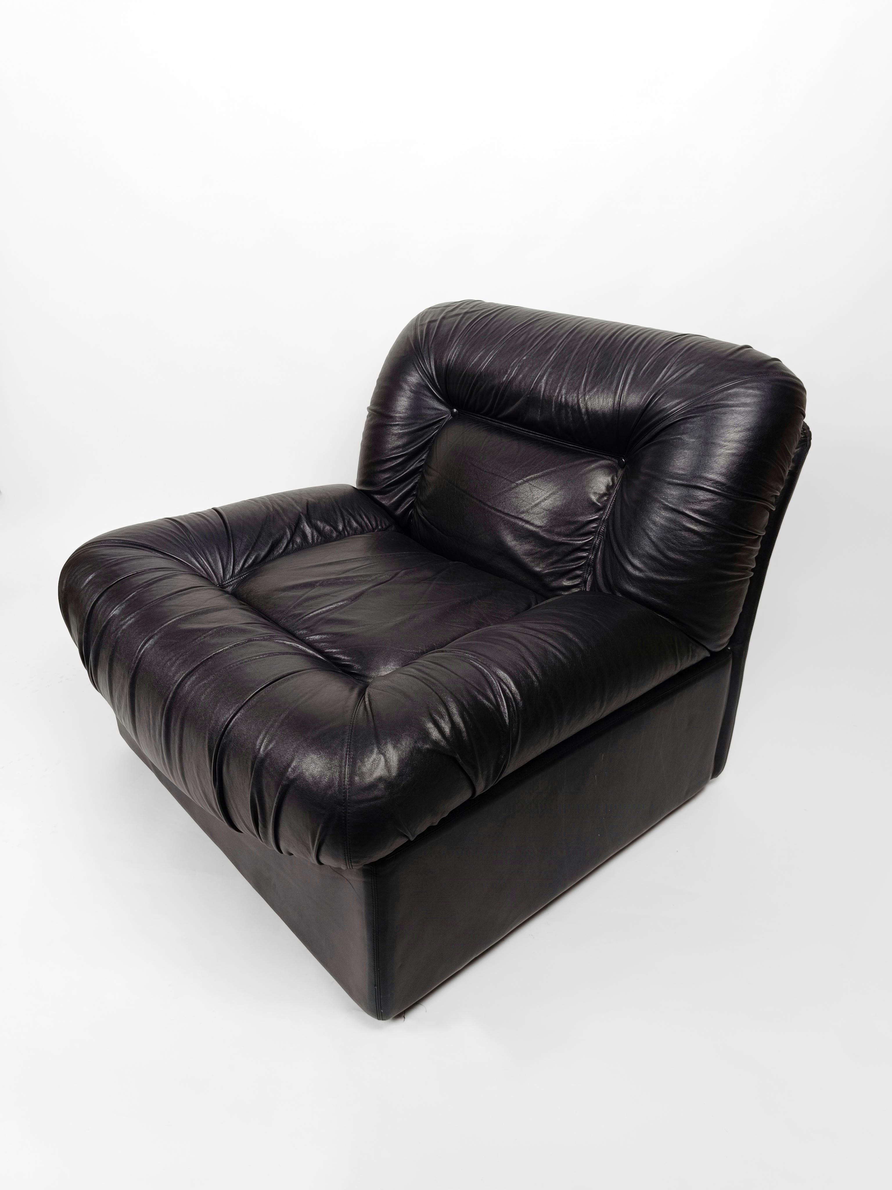 Faux Leather Italian Modular Lounge Chair in Black Leather model PANAREA by Lev & Lev, 1970s  For Sale