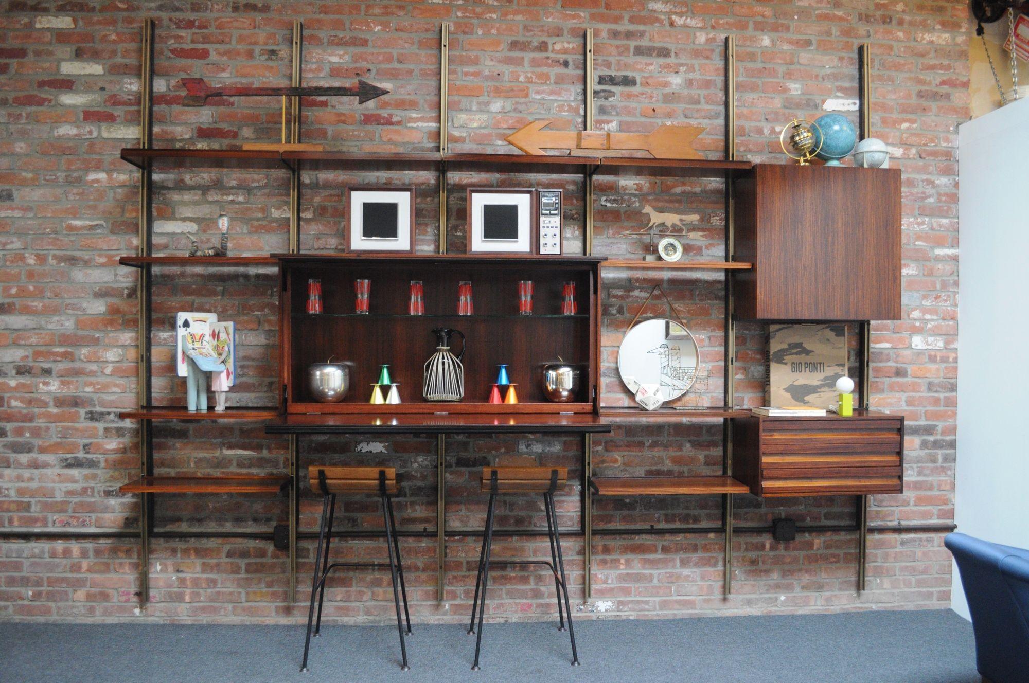 Metal Italian Modular Rosewood Bookcase Wall Unit by Osvaldo Borsani for Tecno For Sale