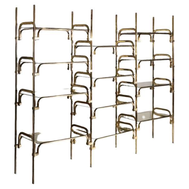 Italian Modular Shelving Unit in Metal and Glass, c.1980s For Sale