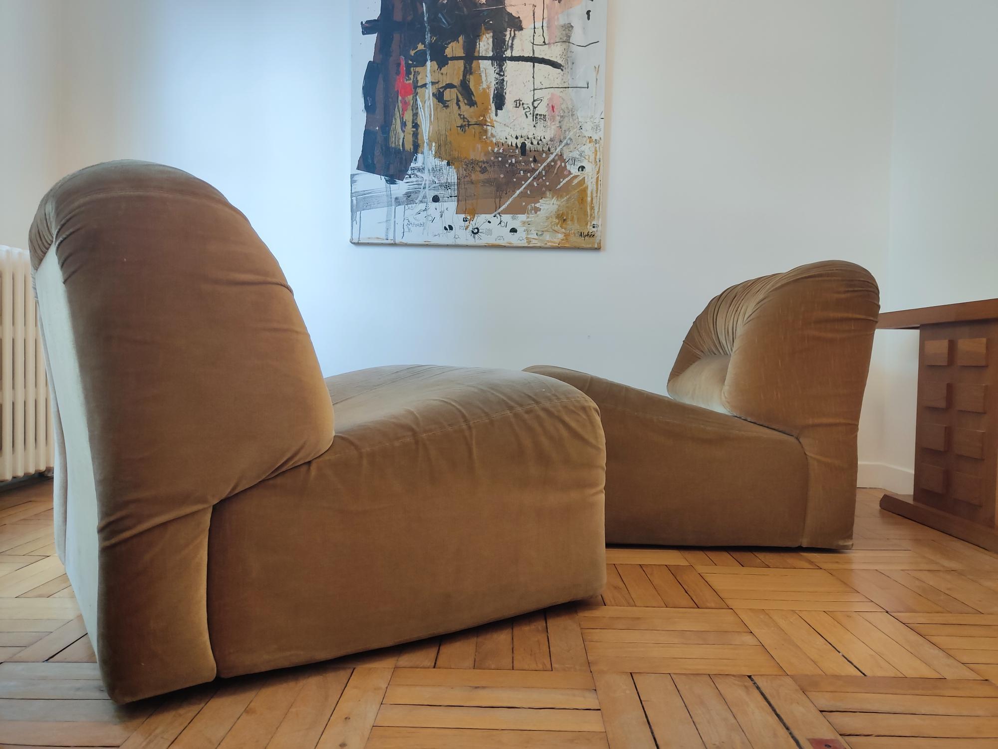 Velvet Italian modular sofa 70s - Lev & Lev 