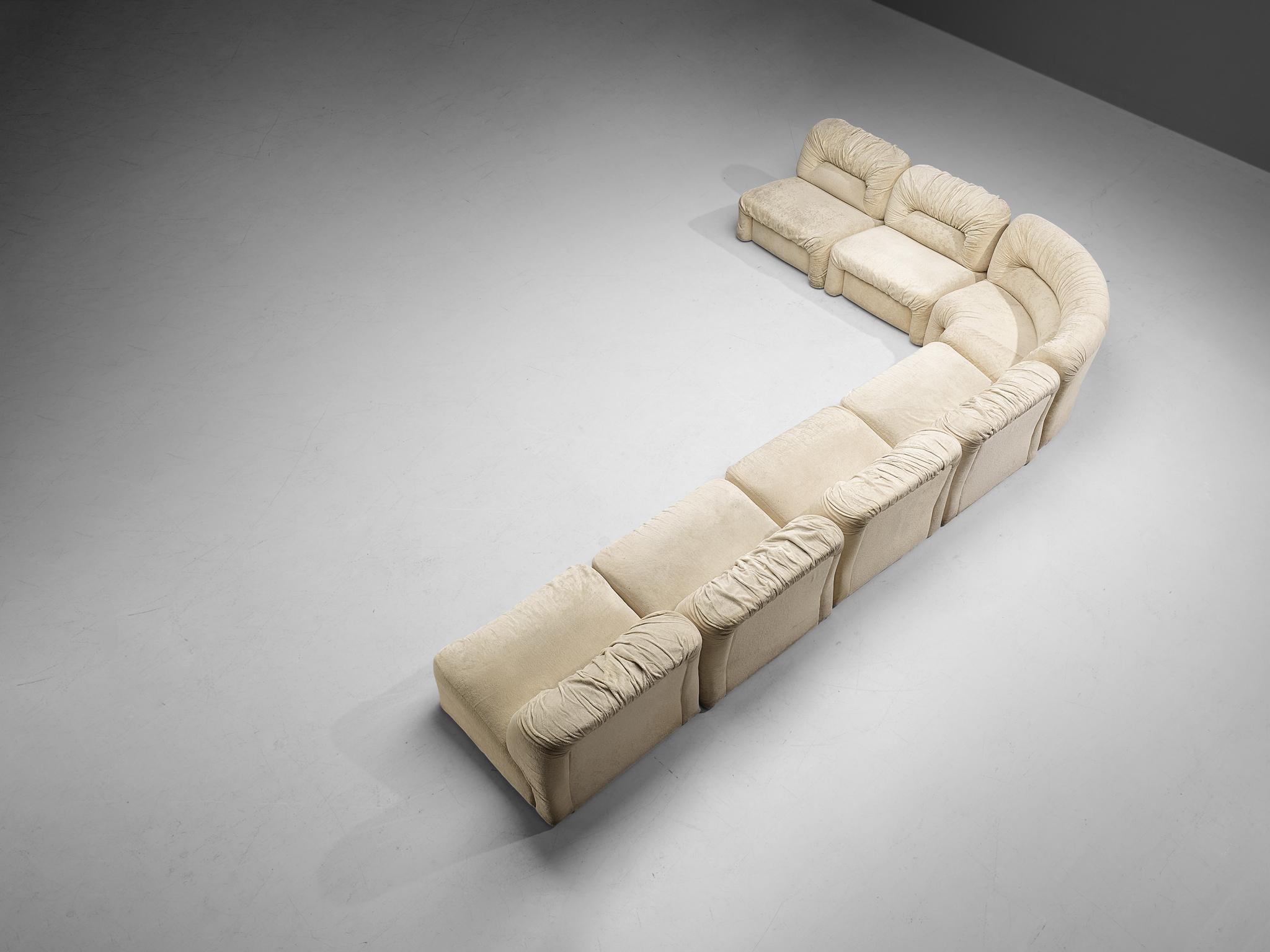 Mid-Century Modern Italian Modular Sofa in Beige Fabric 