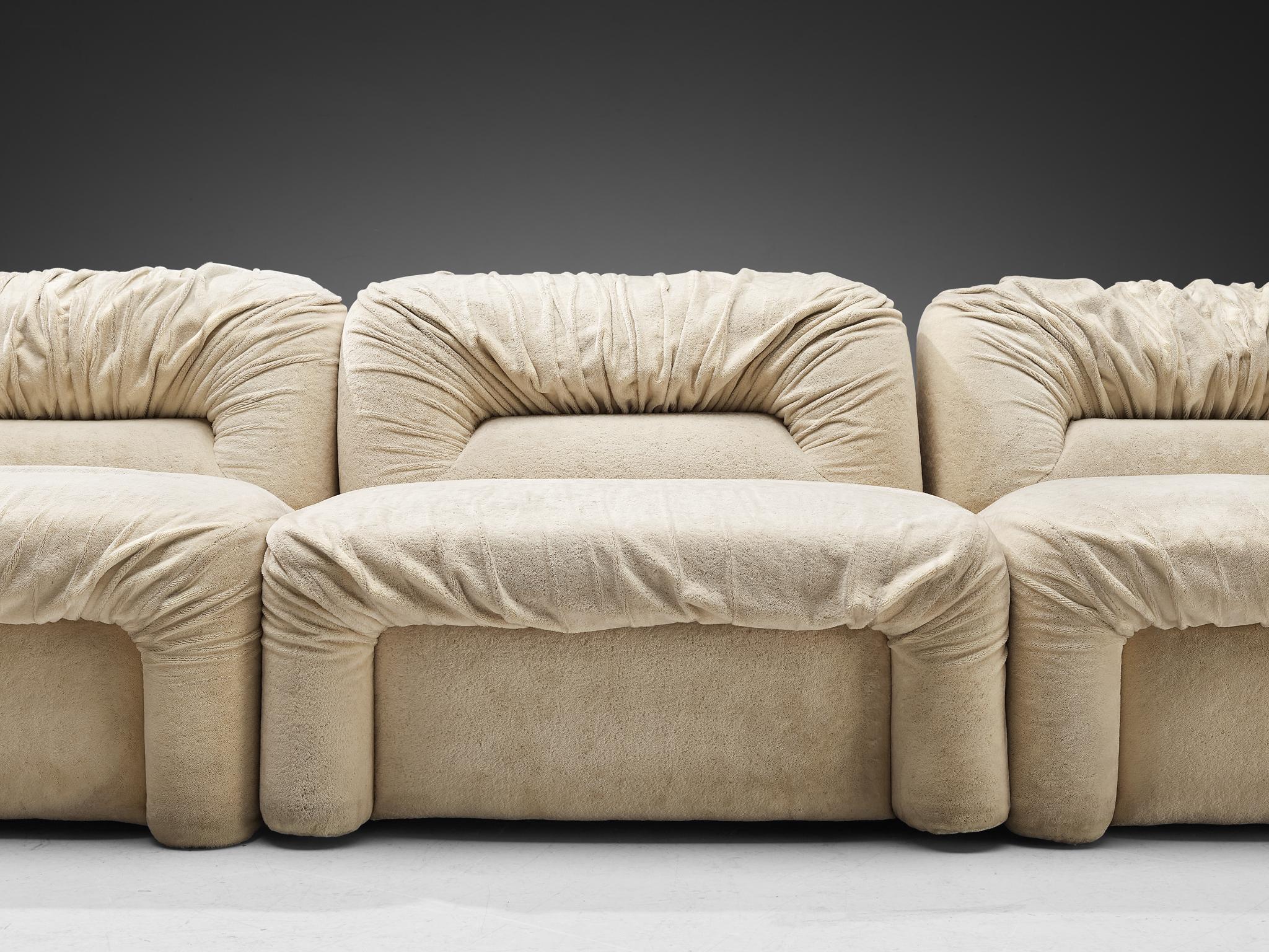 Late 20th Century Italian Modular Sofa in Beige Fabric 