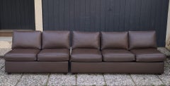 Italian modular sofa in brown leather, 1970s design