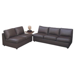 Italian modular sofa in brown leather, 1970s design