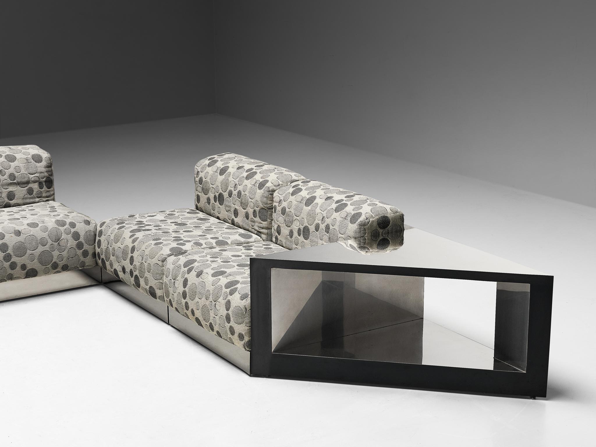 Modulares italienisches Sofa aus Chrom und gepunktetem grauem Stoff  (Mitte des 20. Jahrhunderts) im Angebot
