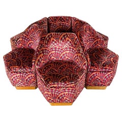 Italian modular sofa in geometric fabric and wood, 1970s