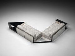 Italian Modular Sofa in Metal and Patterned Grey Fabric