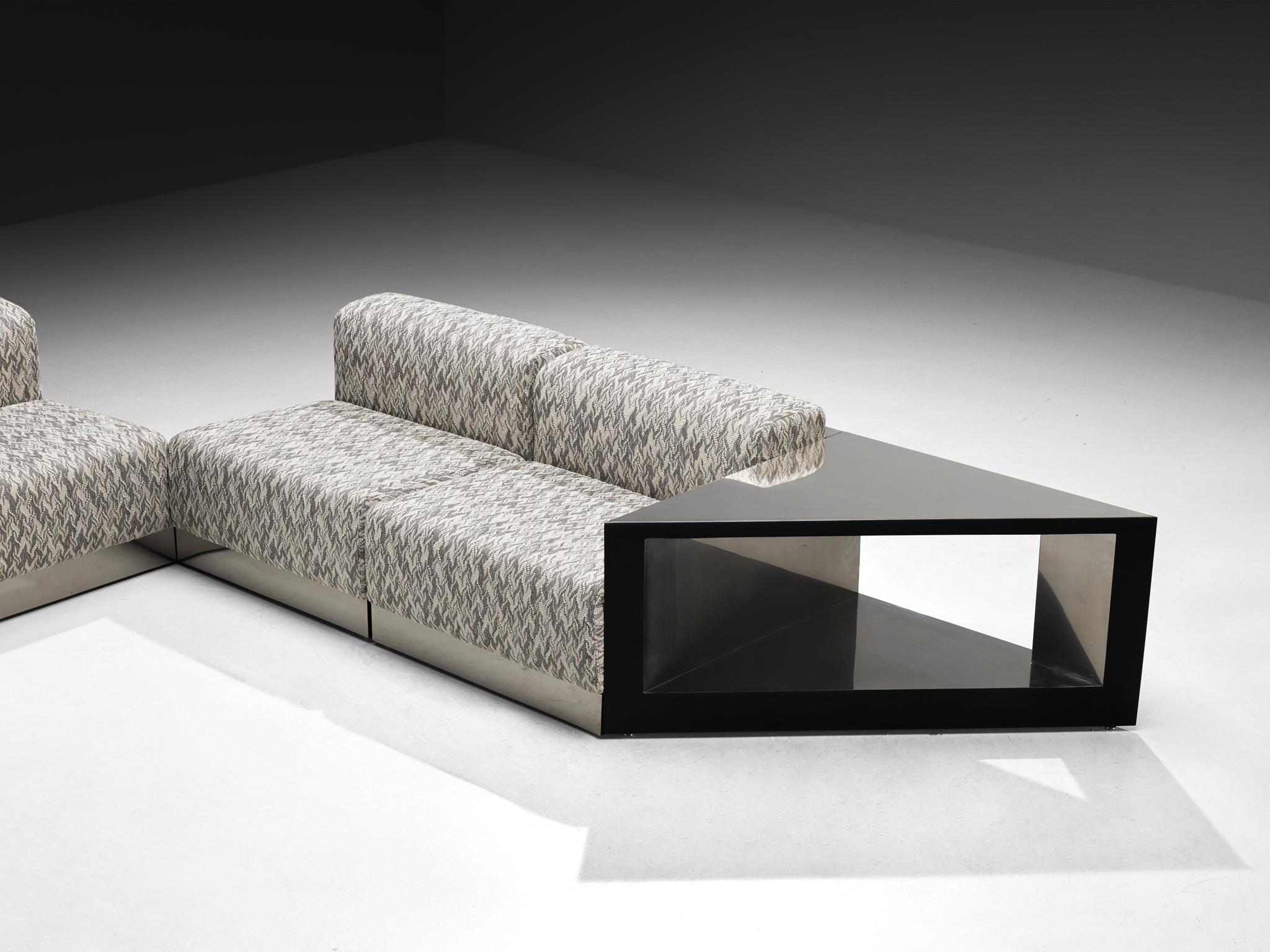 Late 20th Century Italian Modular Sofa in Metal and Patterned Grey Fabric For Sale