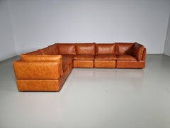 Italian Modular Sofa in Original Cognac Leather, 1970s