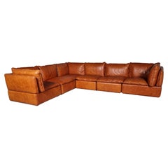  Italian Modular Sofa in Original Cognac Leather, 1970s