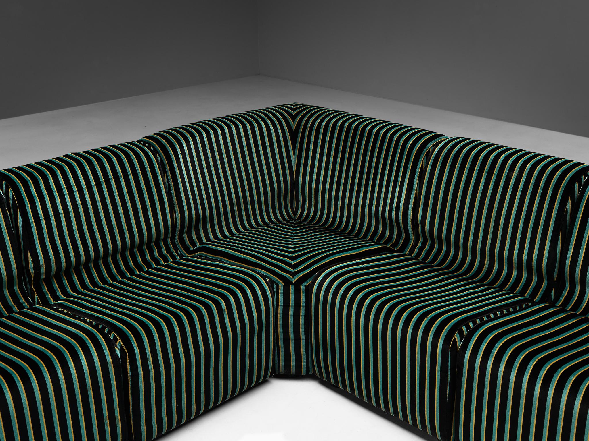 Post-Modern Italian Modular Sofa in Striped Green Upholstery For Sale
