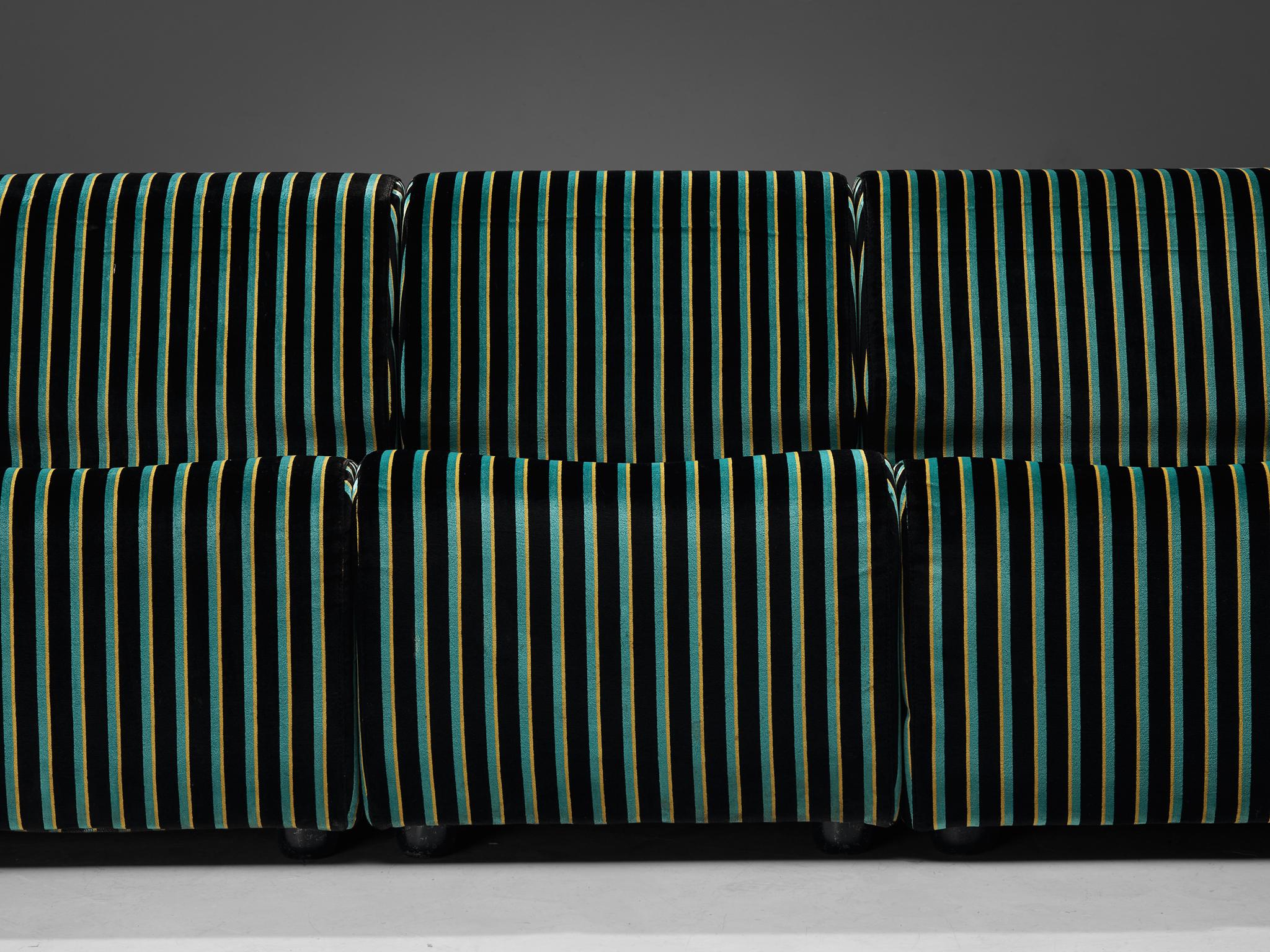 Late 20th Century Italian Modular Sofa in Striped Green Upholstery For Sale