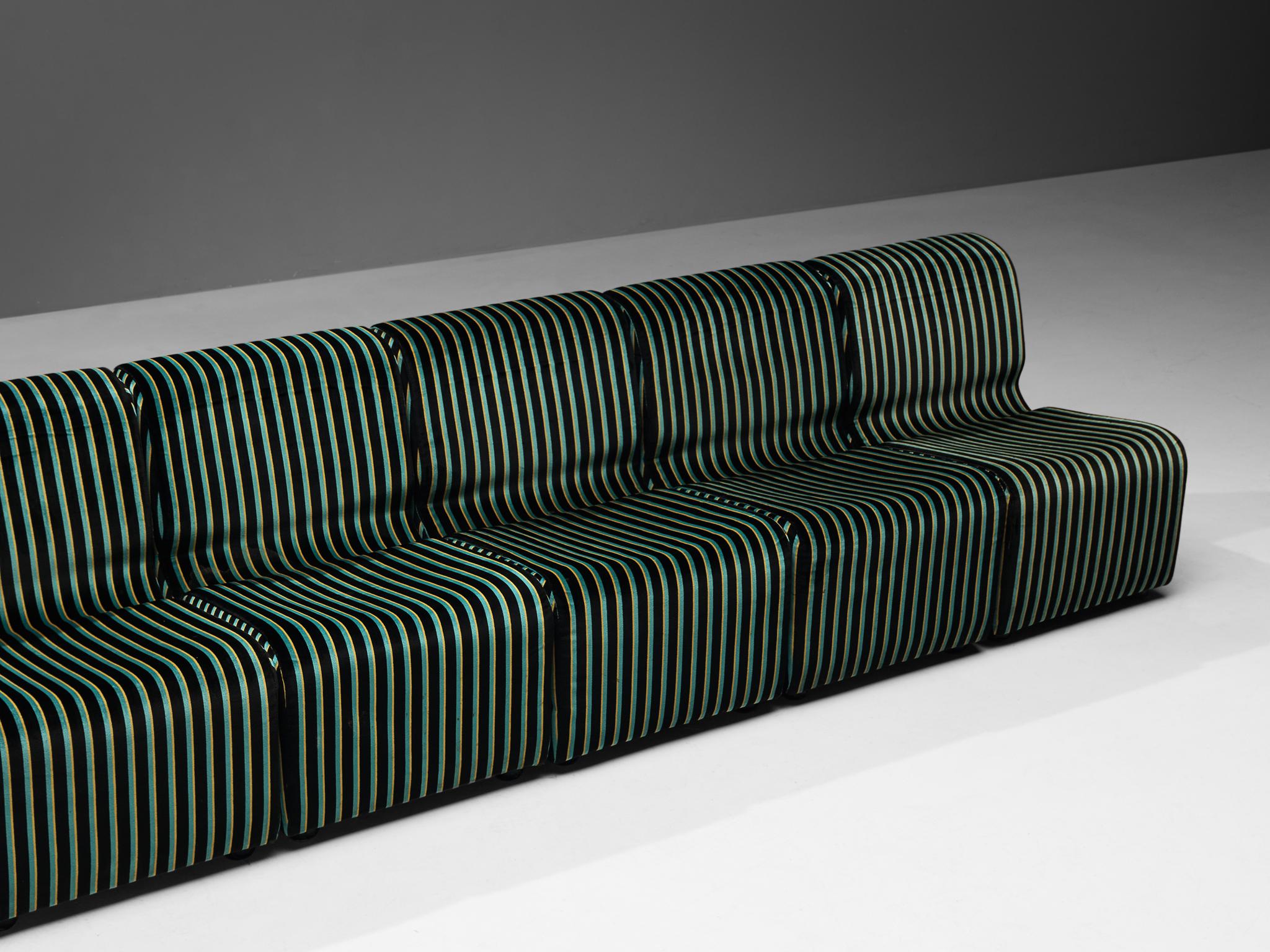 Italian Modular Sofa in Striped Green Upholstery For Sale 1