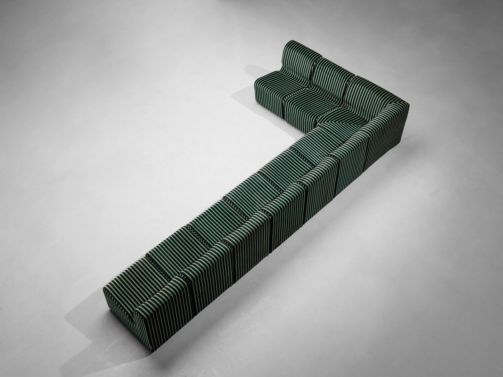 Italian Modular Sofa in Striped Green Upholstery For Sale 2