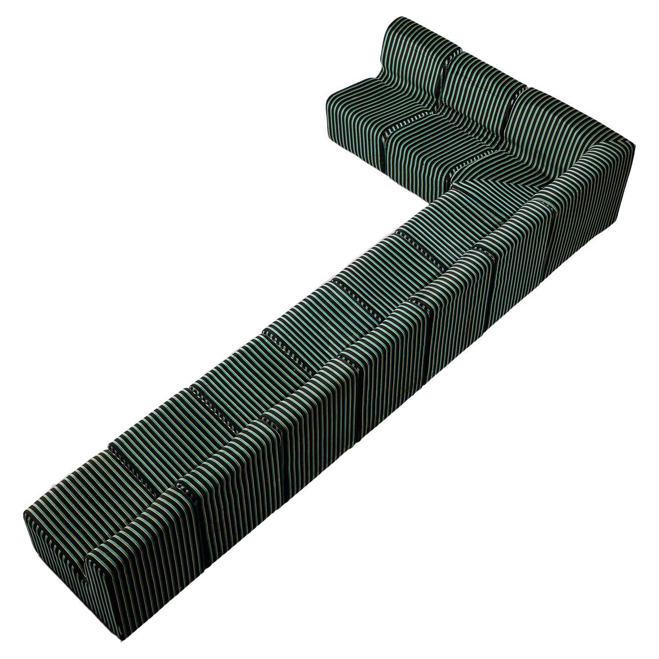 Italian Modular Sofa in Striped Green Upholstery For Sale