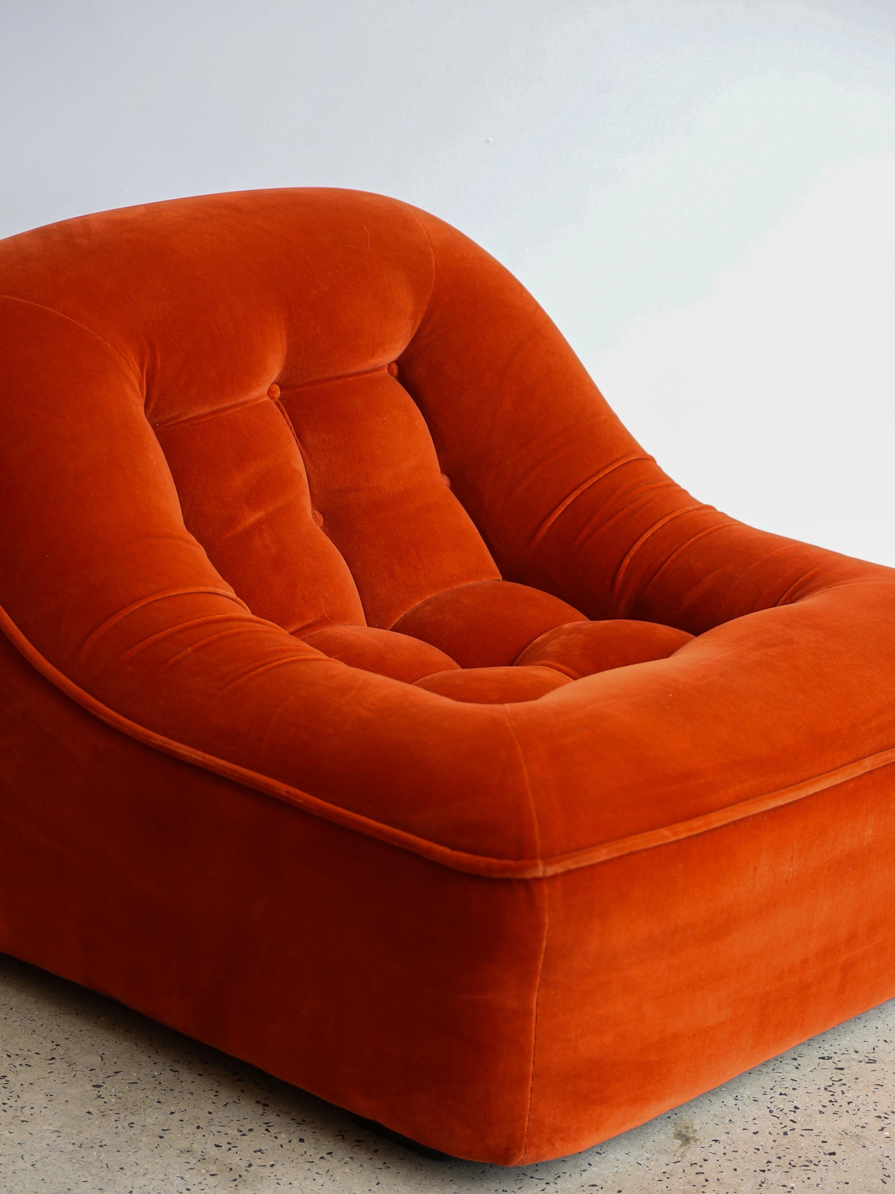 Mid-Century Modern Italian Modular Sofa Model Lando Set of Two in Red Velvet & Abs For Sale