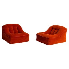 Vintage Italian Modular Sofa Model Lando Set of Two in Red Velvet & Abs