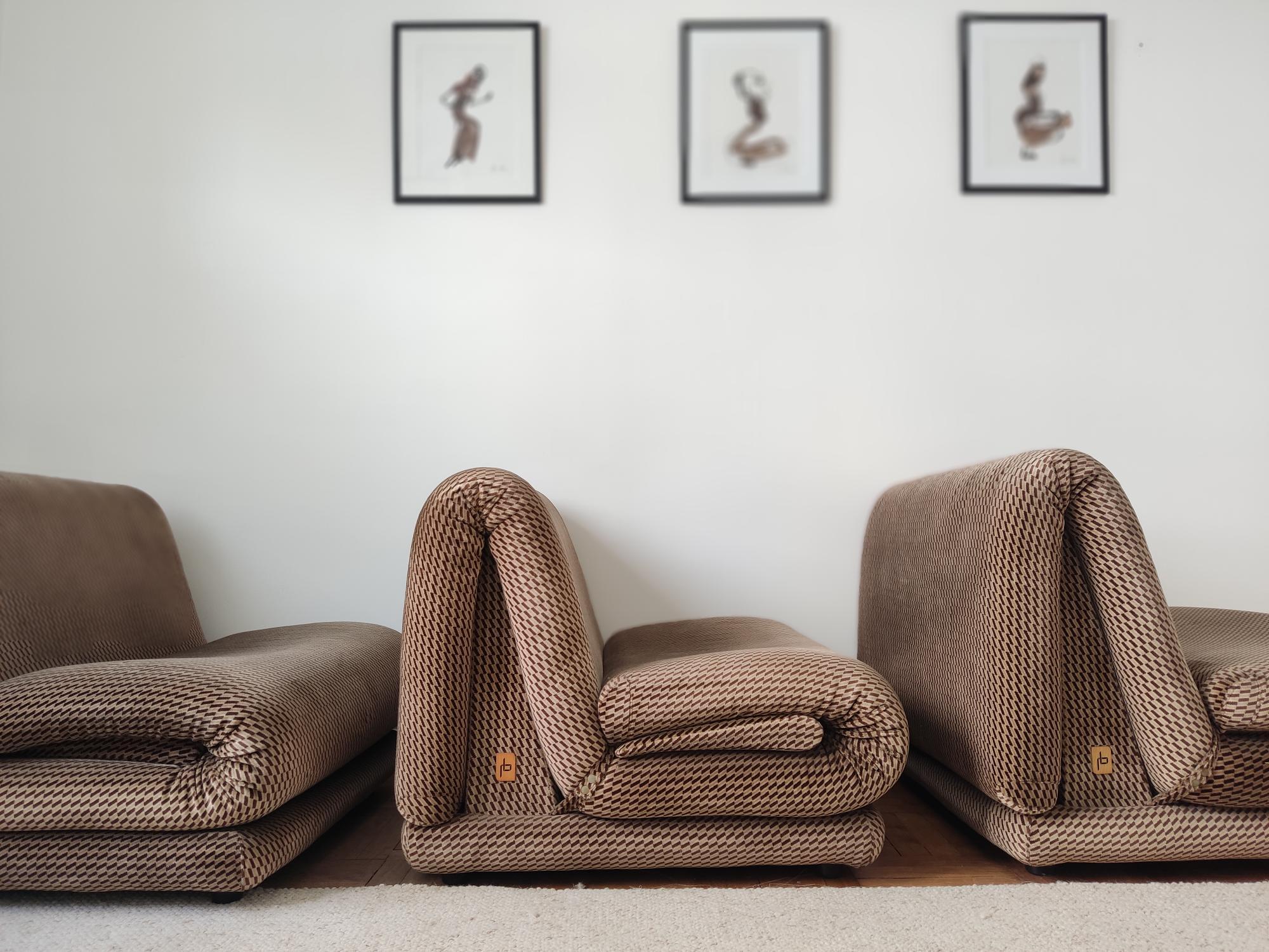 Velvet Italian modular sofa - Salotti - 1970s