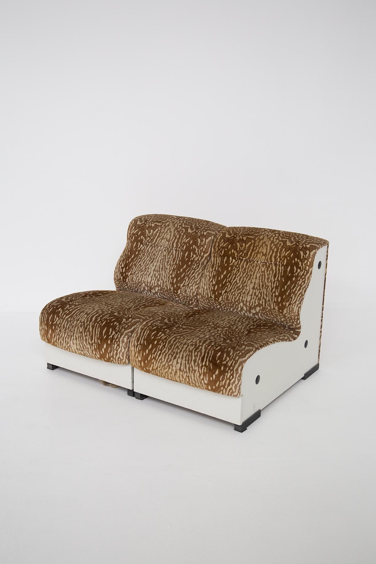 Italian Modular Sofa Space Age in Zebra Fabric with Bar 1