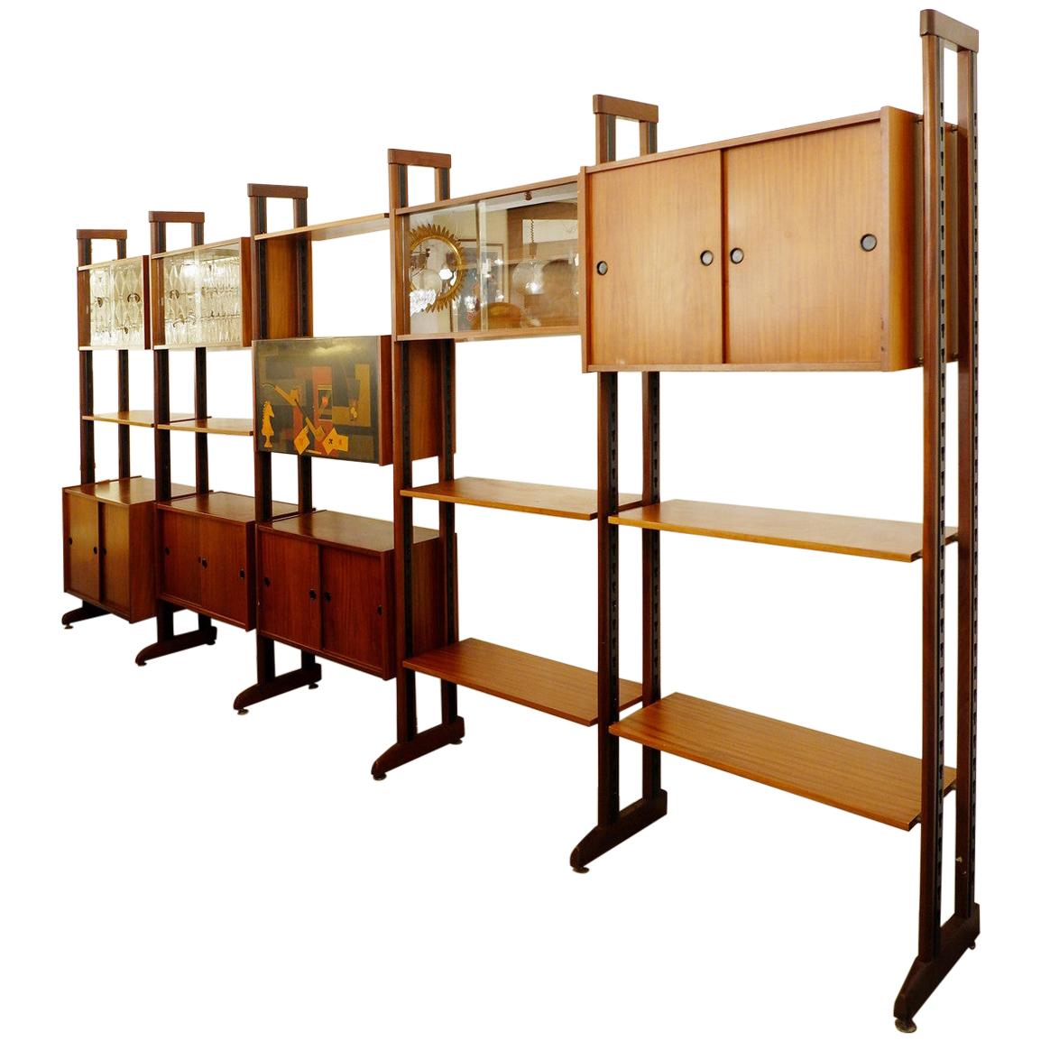 Italian Modular Teak Shelving Unit, 1960s