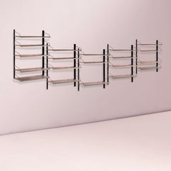 Italian Modular Wall Shelving System in Black Steel and Bronze, 1970s
