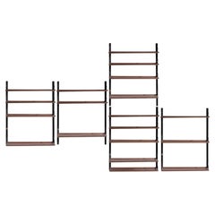 Italian Modular Wall Shelving System in Black Steel and Bronze, 1970s