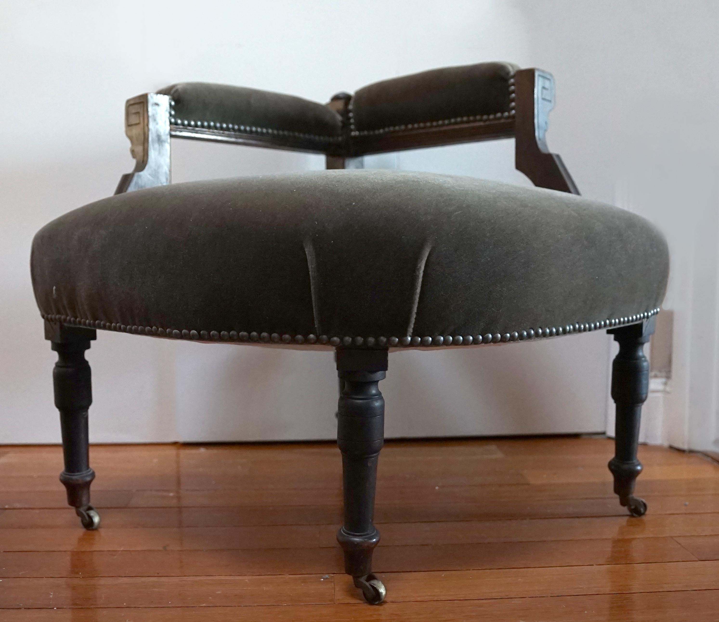 Victorian Italian Mohair Corner Chair from England, 19th Century, Reimagined For Sale