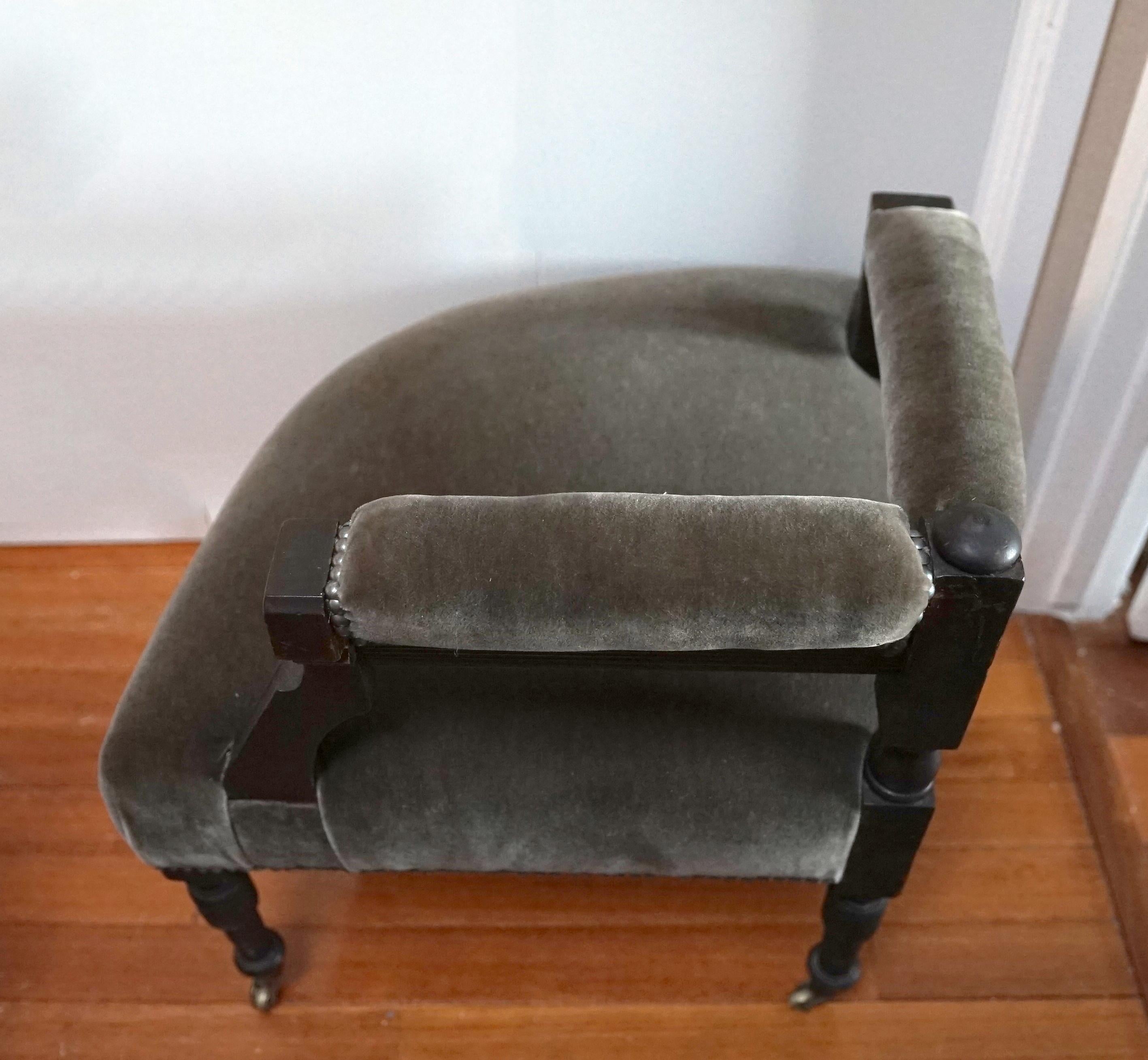 20th Century Italian Mohair Corner Chair from England, 19th Century, Reimagined For Sale