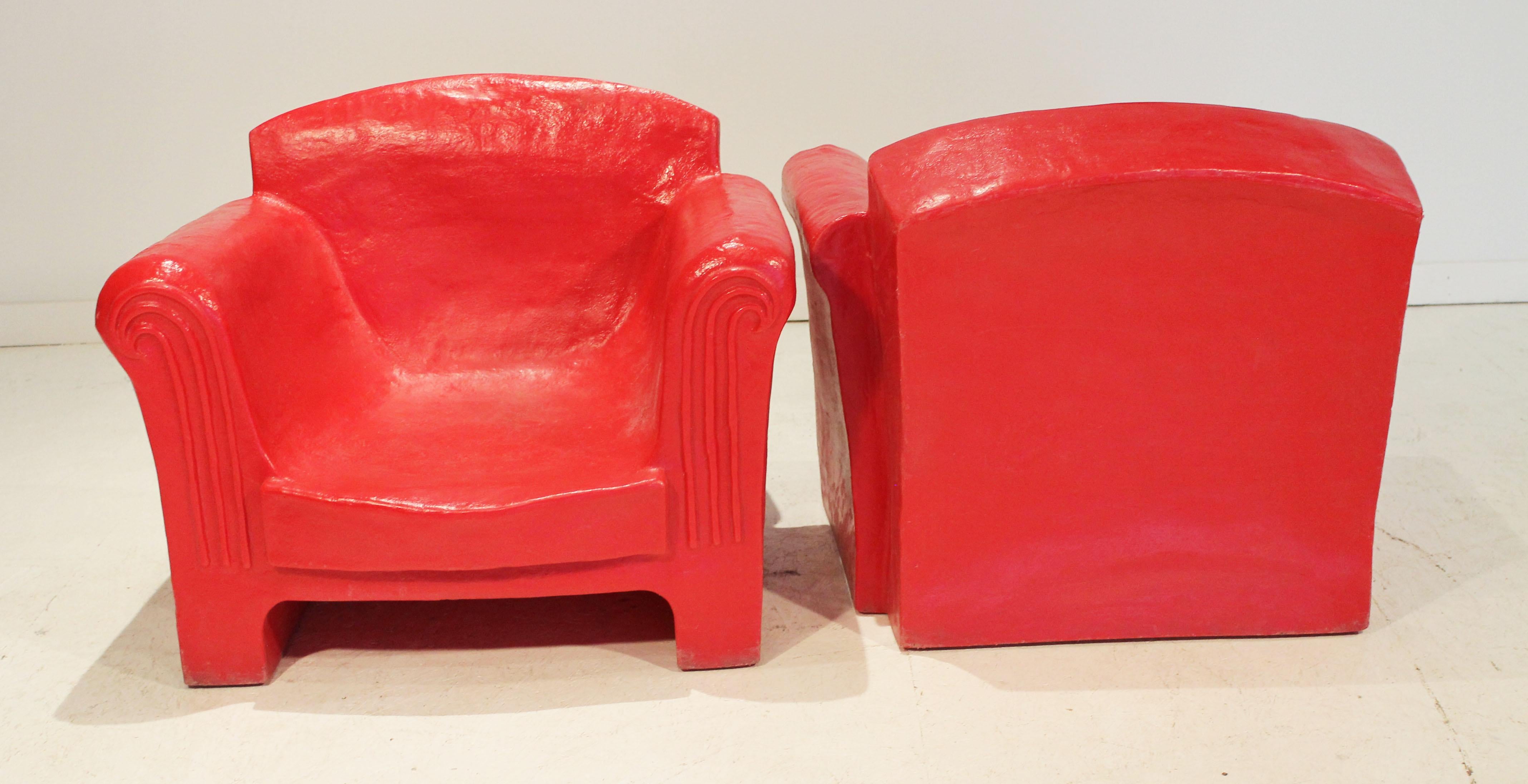 These are an eye catching set of Italian molded plastic chairs. From the Mid-Century Modern era, these chairs will add a pop of color in any environment. Given their plastic construction, these could be used indoors or outdoors on a patio or by a