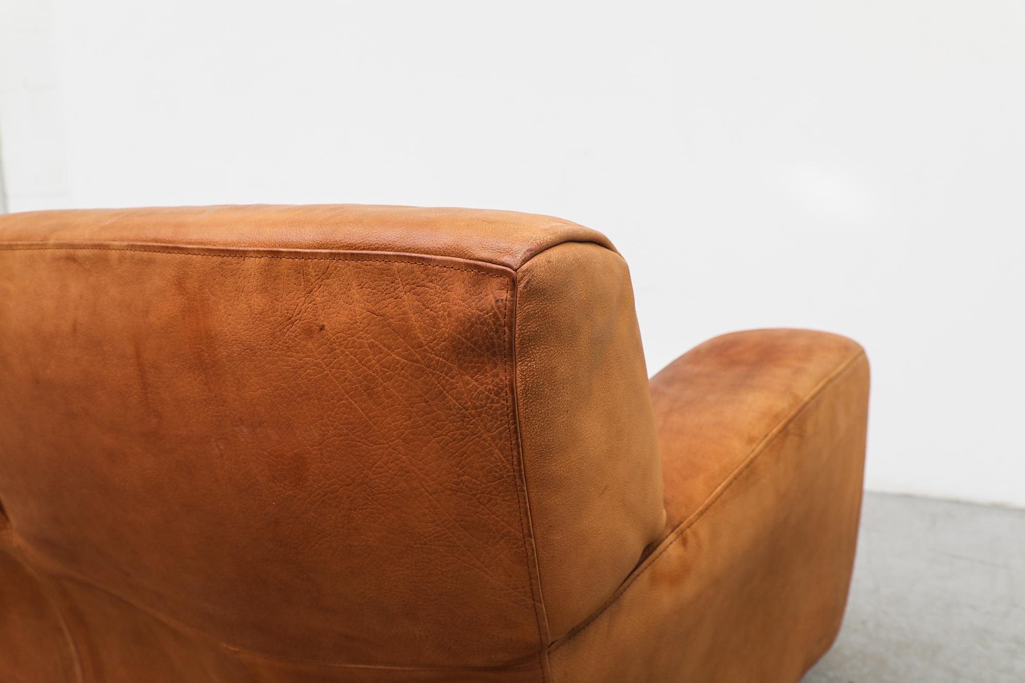 Italian Molinari ‘Fatboy’ Two-Seat Sofa in Cognac Leather 6