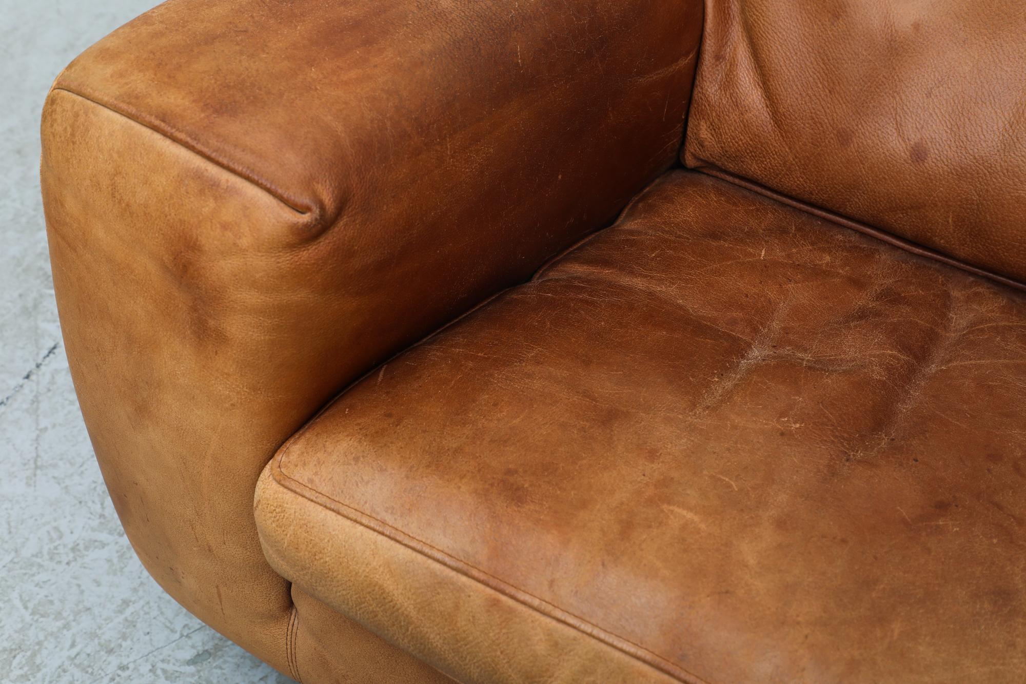 Italian Molinari ‘Fatboy’ Two-Seat Sofa in Cognac Leather 10