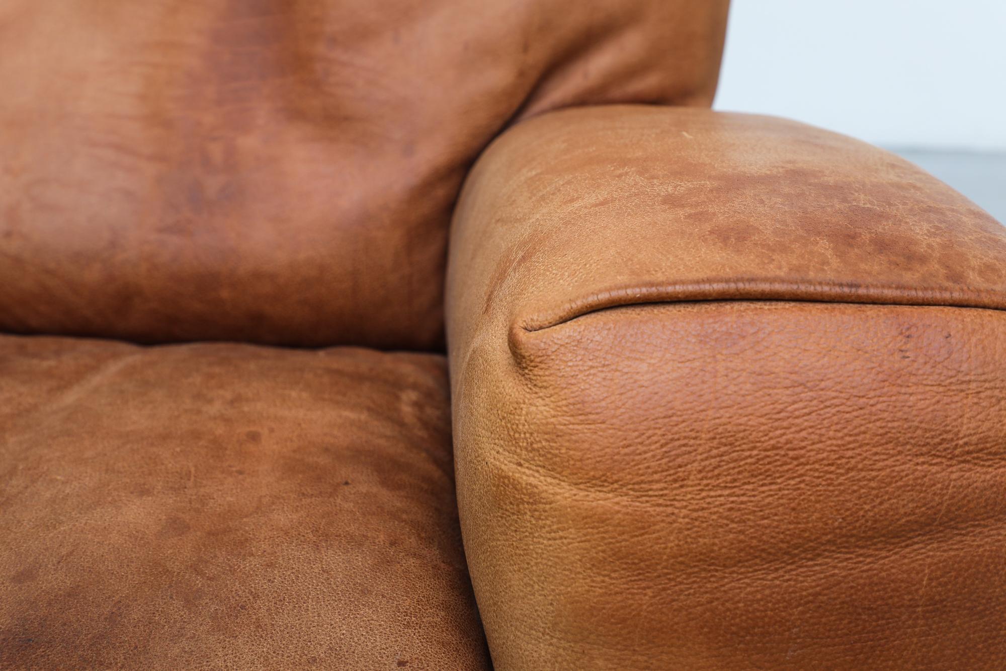 Italian Molinari ‘Fatboy’ Two-Seat Sofa in Cognac Leather 14