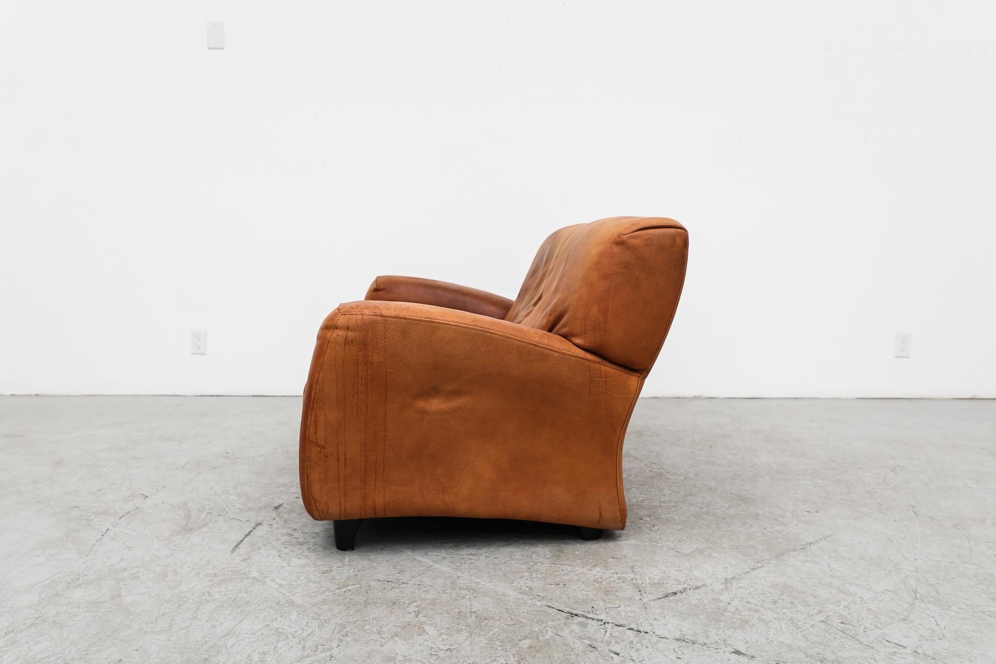 Mid-Century Modern Italian Molinari ‘Fatboy’ Two-Seat Sofa in Cognac Leather