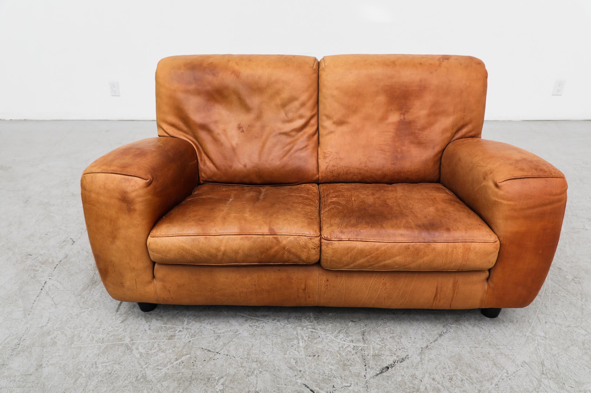 Italian Molinari ‘Fatboy’ Two-Seat Sofa in Cognac Leather 1