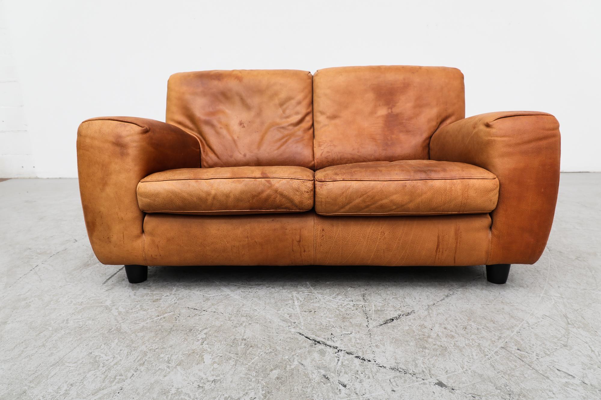 Italian Molinari ‘Fatboy’ Two-Seat Sofa in Cognac Leather 2