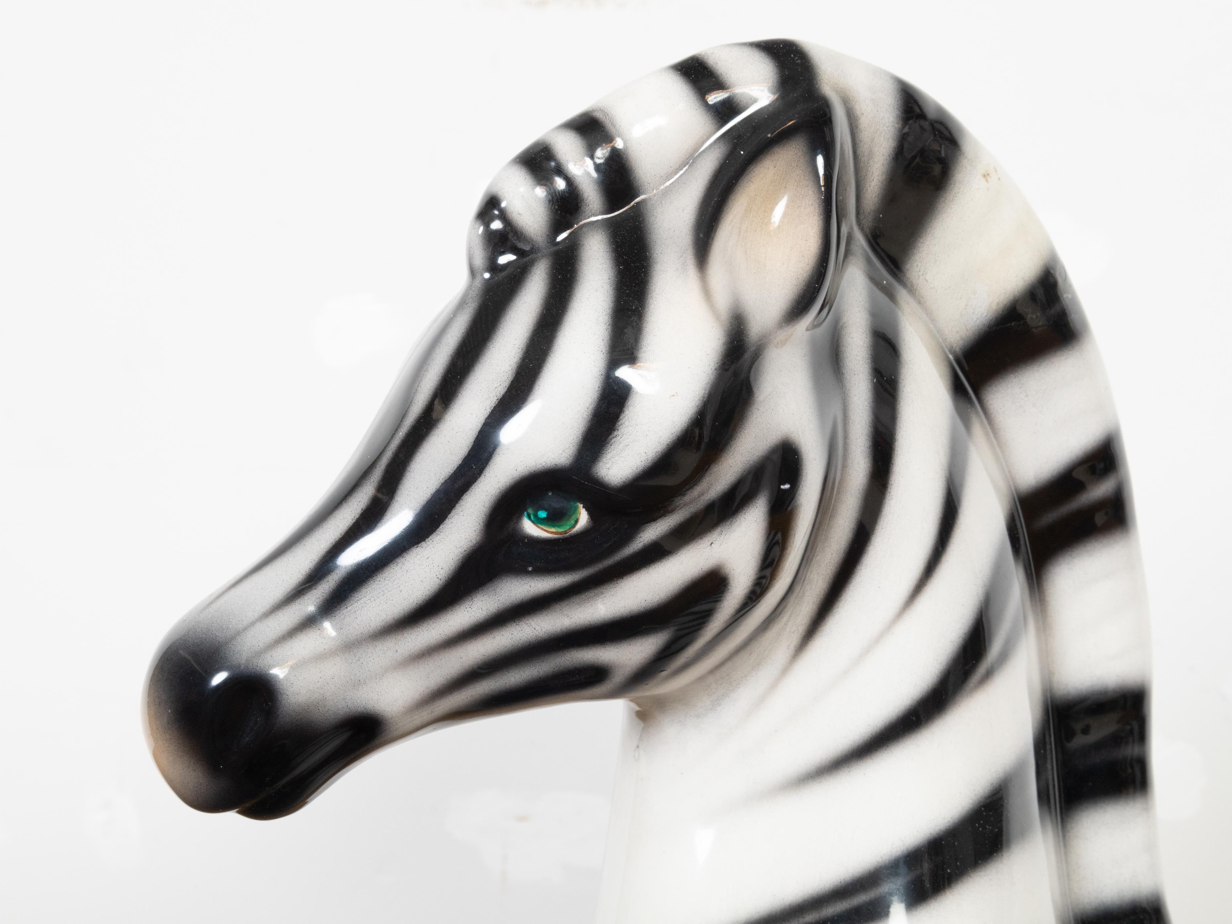 Italian Montebello Glass Statue of a Green Eyed Zebra Resting on the Ground 3