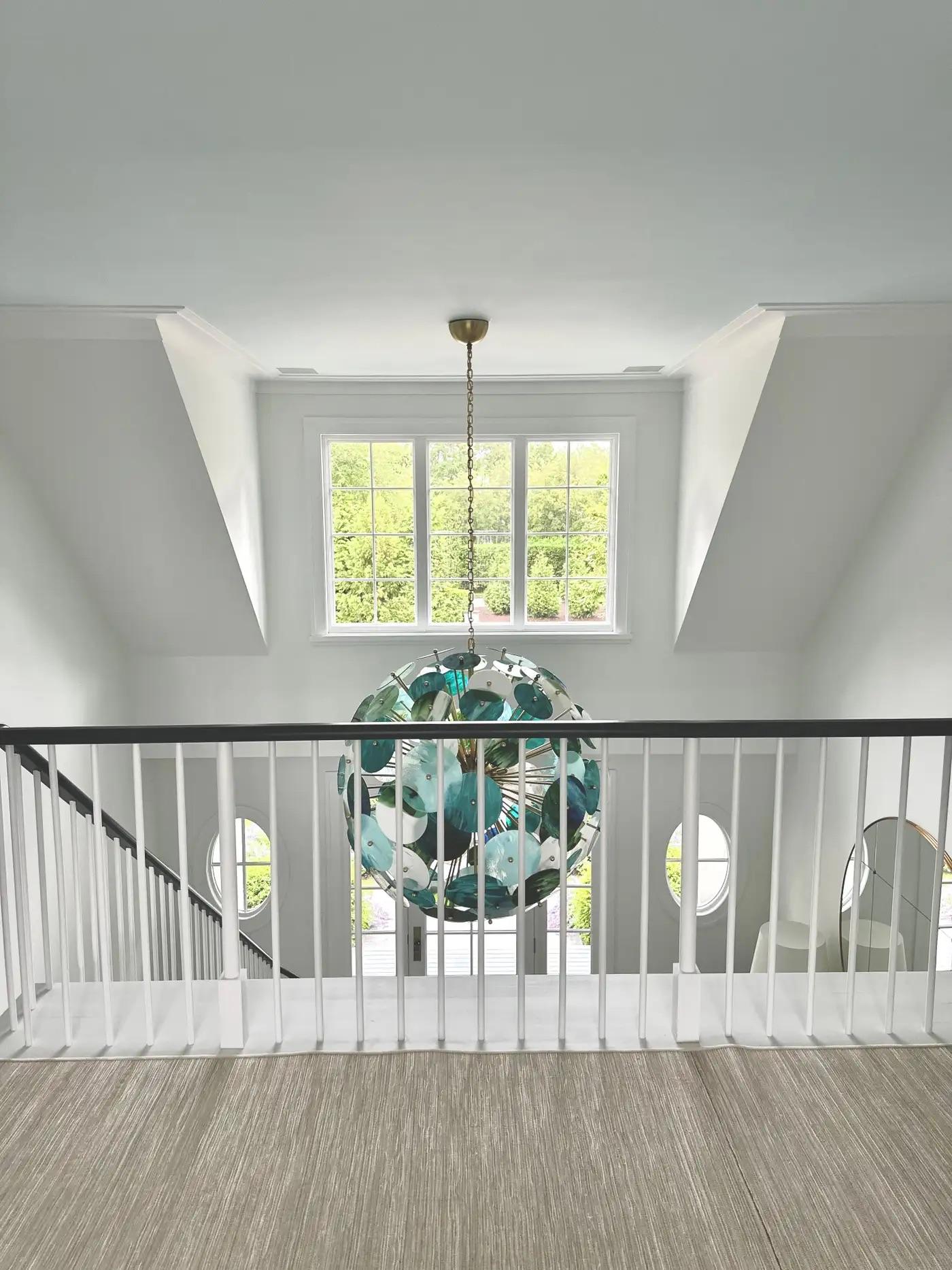 Lustre Sputnik italien monumental en verre de Murano rond en laiton bleu vert blanc en vente 5