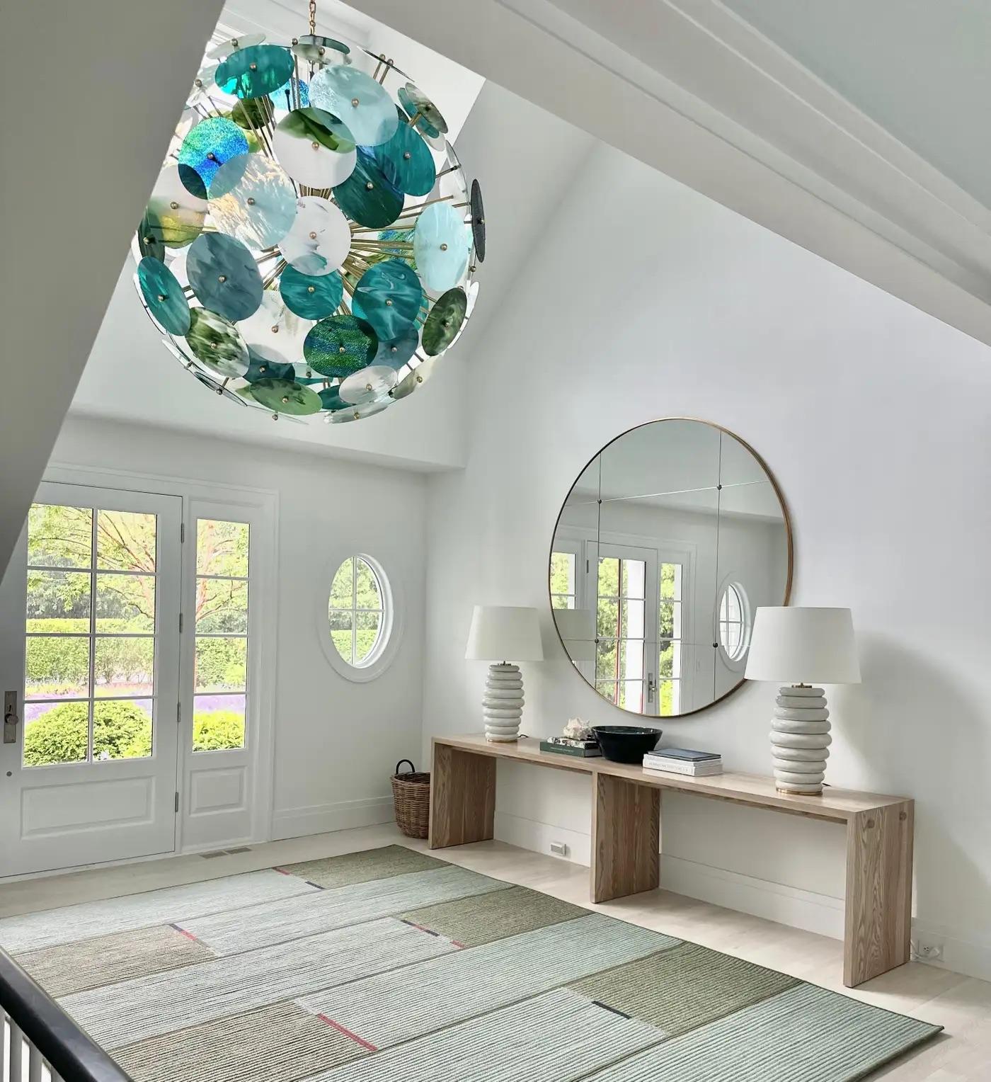 XXIe siècle et contemporain Lustre Sputnik italien monumental en verre de Murano rond en laiton bleu vert blanc en vente
