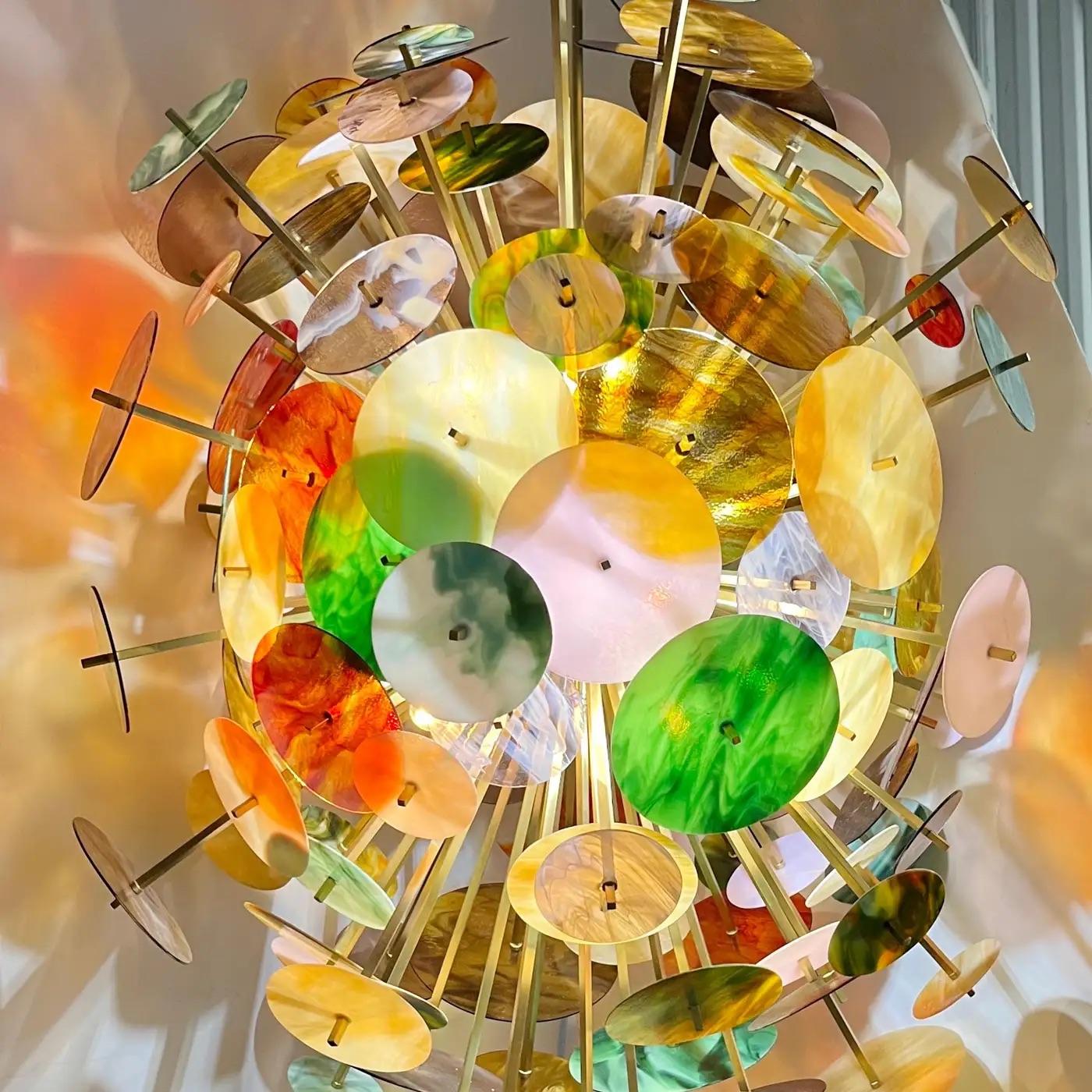 Italienische Monumental Gold Rosa Grün Murano Glas Oval Bronze Sputnik Kronleuchter im Angebot 3
