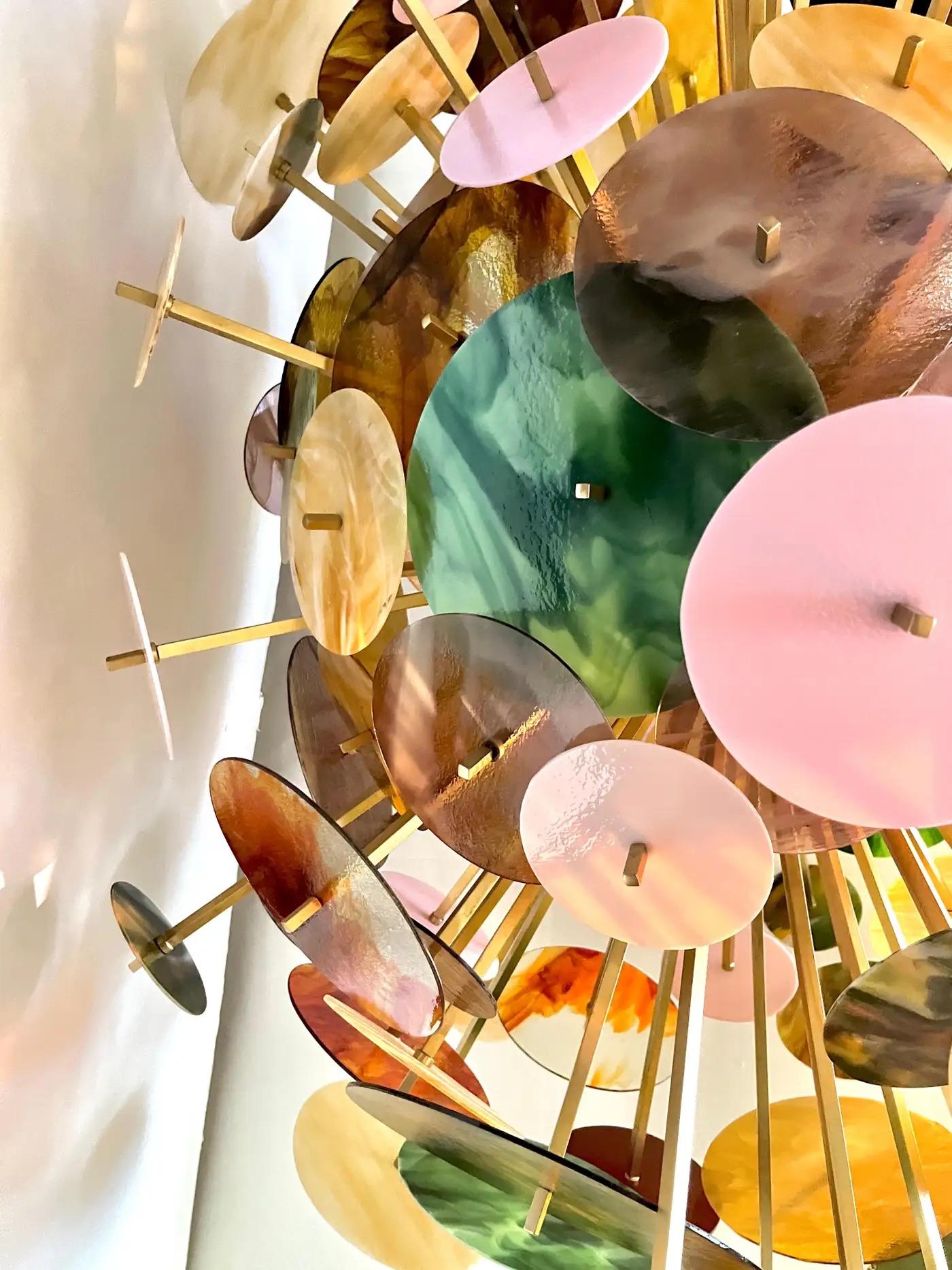 Italienische Monumental Gold Rosa Grün Murano Glas Oval Bronze Sputnik Kronleuchter im Angebot 6