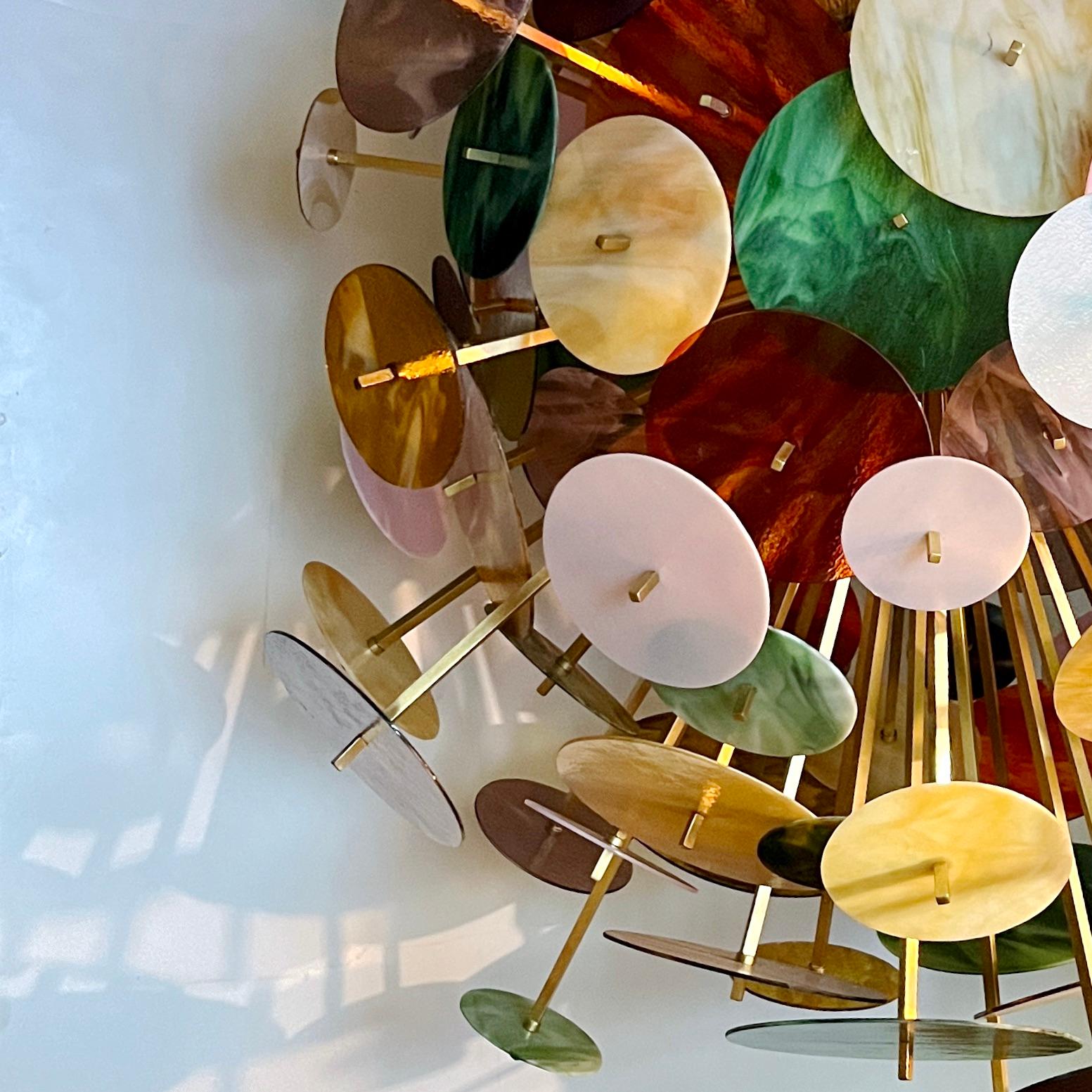 Italienische Monumental Gold Rosa Grün Murano Glas Oval Bronze Sputnik Kronleuchter im Angebot 8