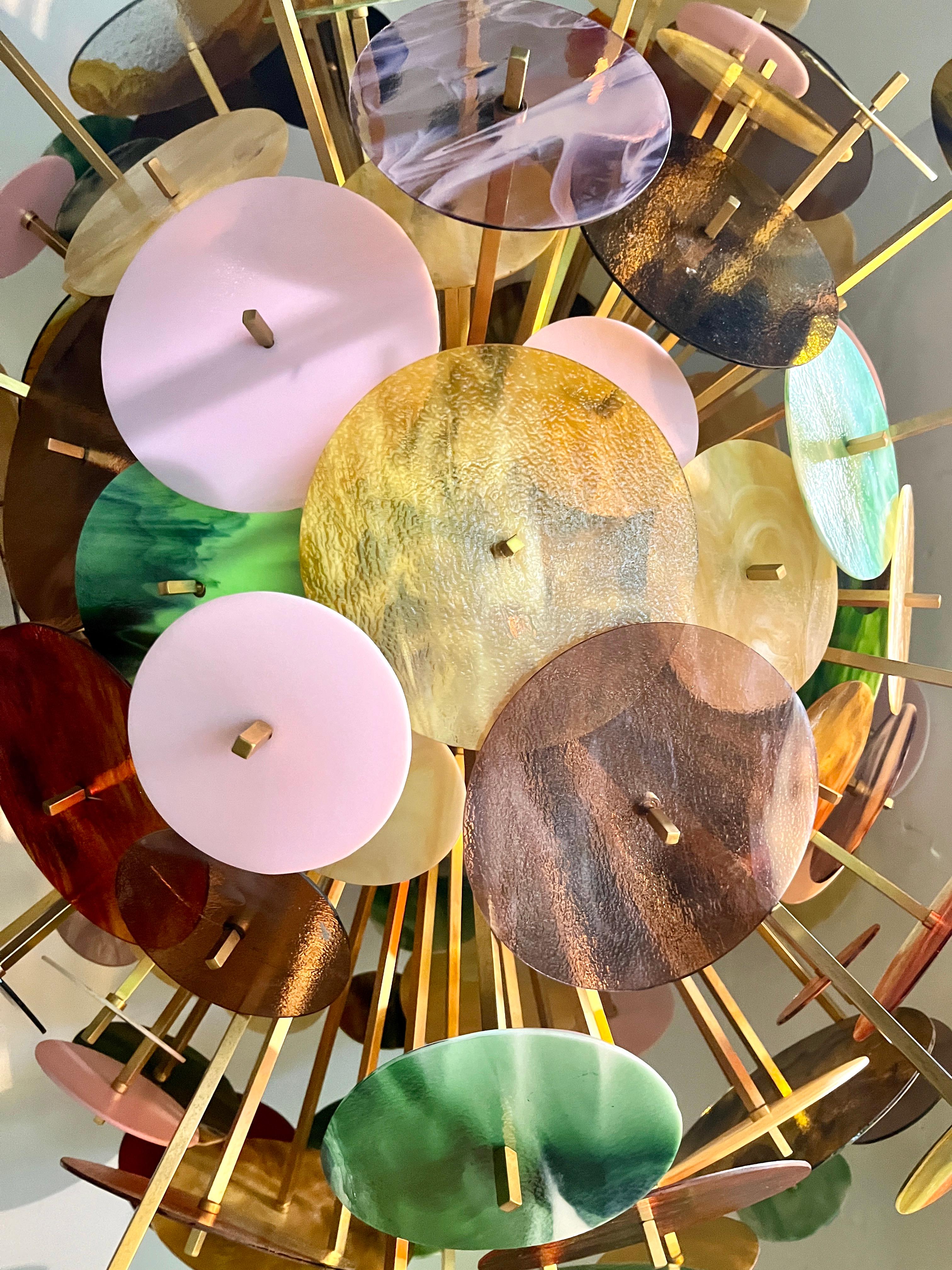 Italienische Monumental Gold Rosa Grün Murano Glas Oval Bronze Sputnik Kronleuchter (21. Jahrhundert und zeitgenössisch) im Angebot